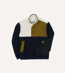 Navy, Ecru and Khaki Boucle Wool Half-Zip Fleece Jacket