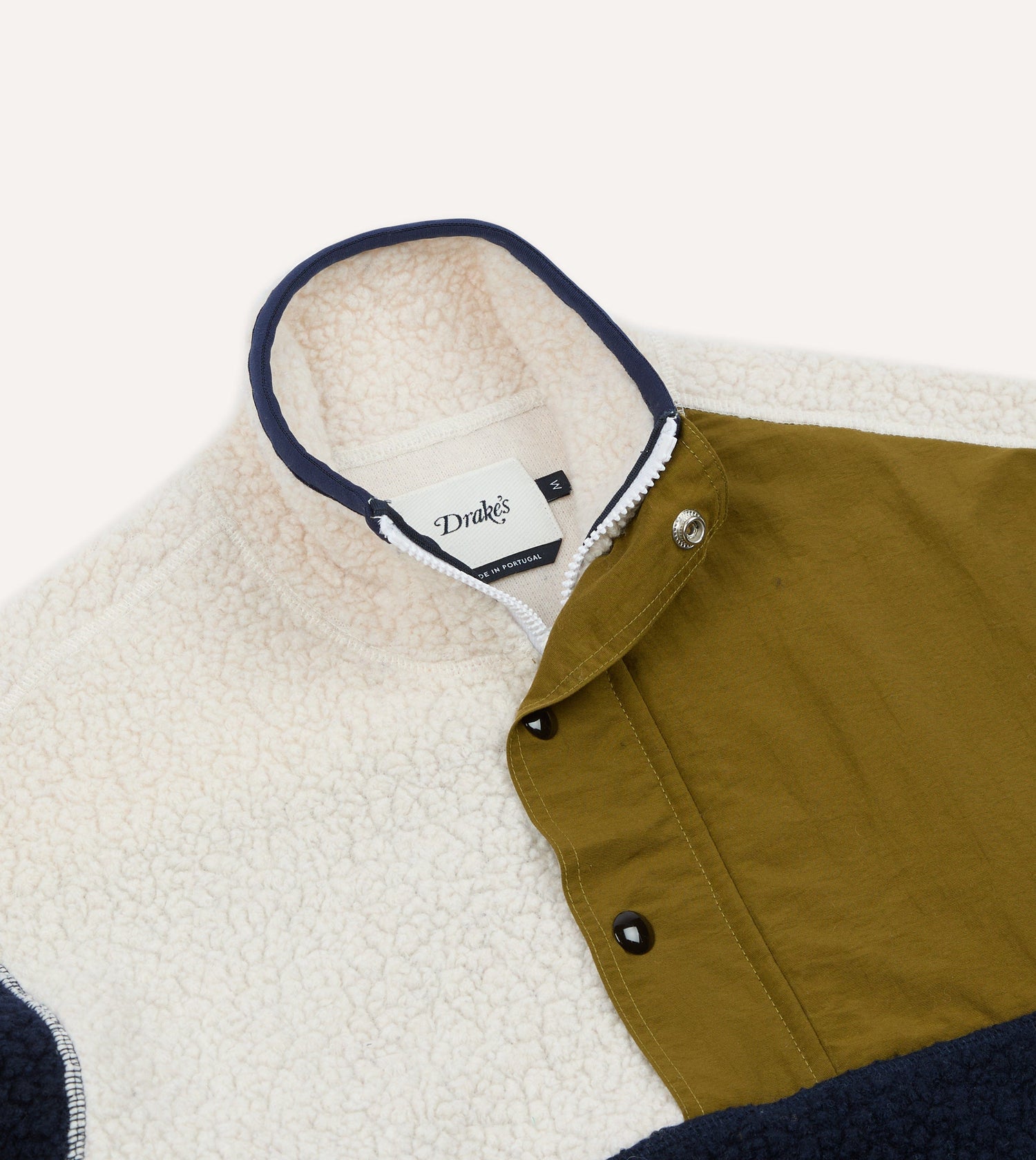Navy, Ecru and Khaki Boucle Wool Half-Zip Fleece Jacket