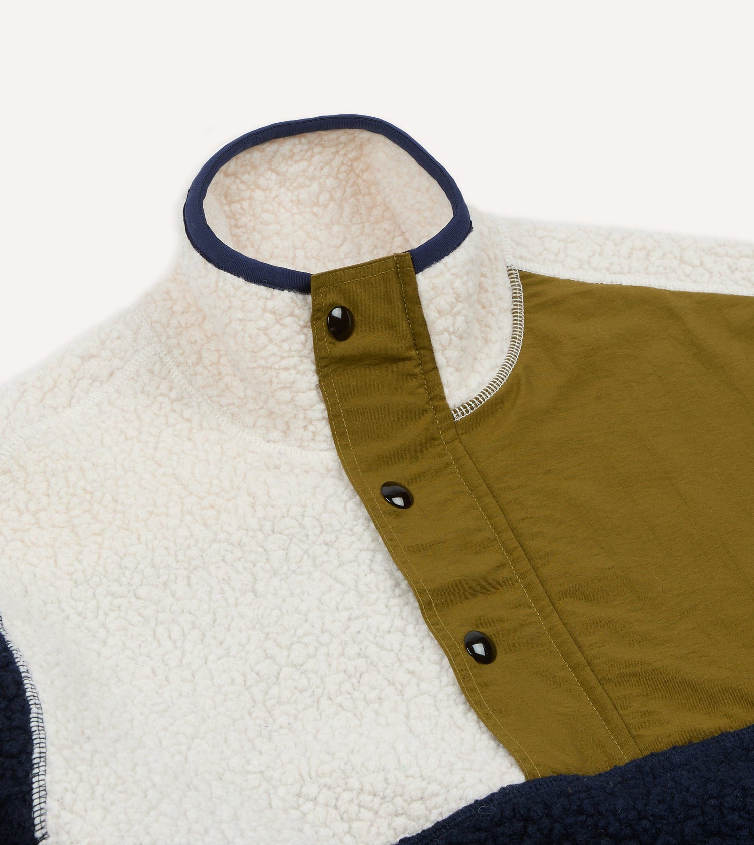 Navy, Ecru and Khaki Boucle Wool Half-Zip Fleece Jacket