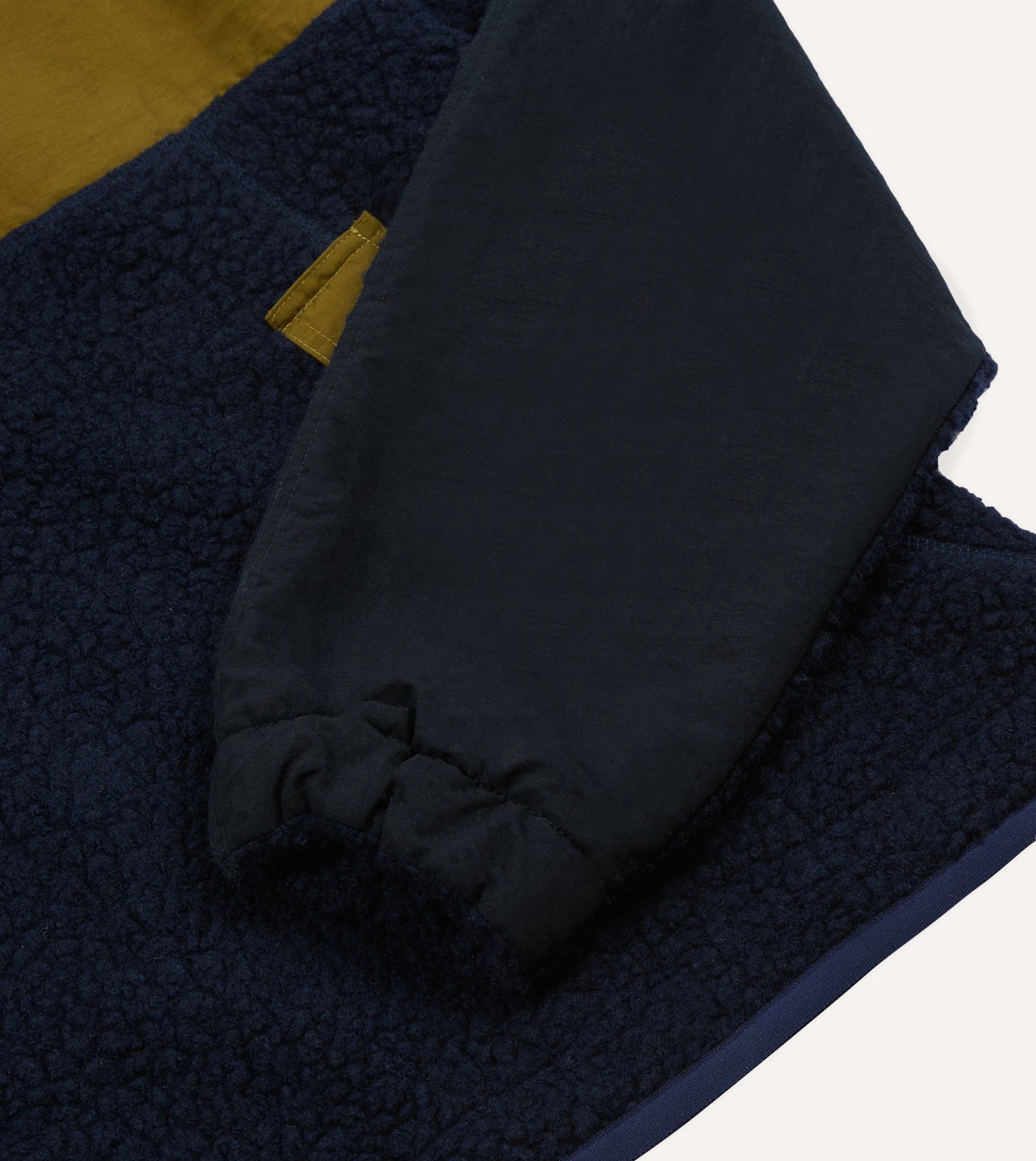 Navy, Ecru and Khaki Boucle Wool Half-Zip Fleece Jacket