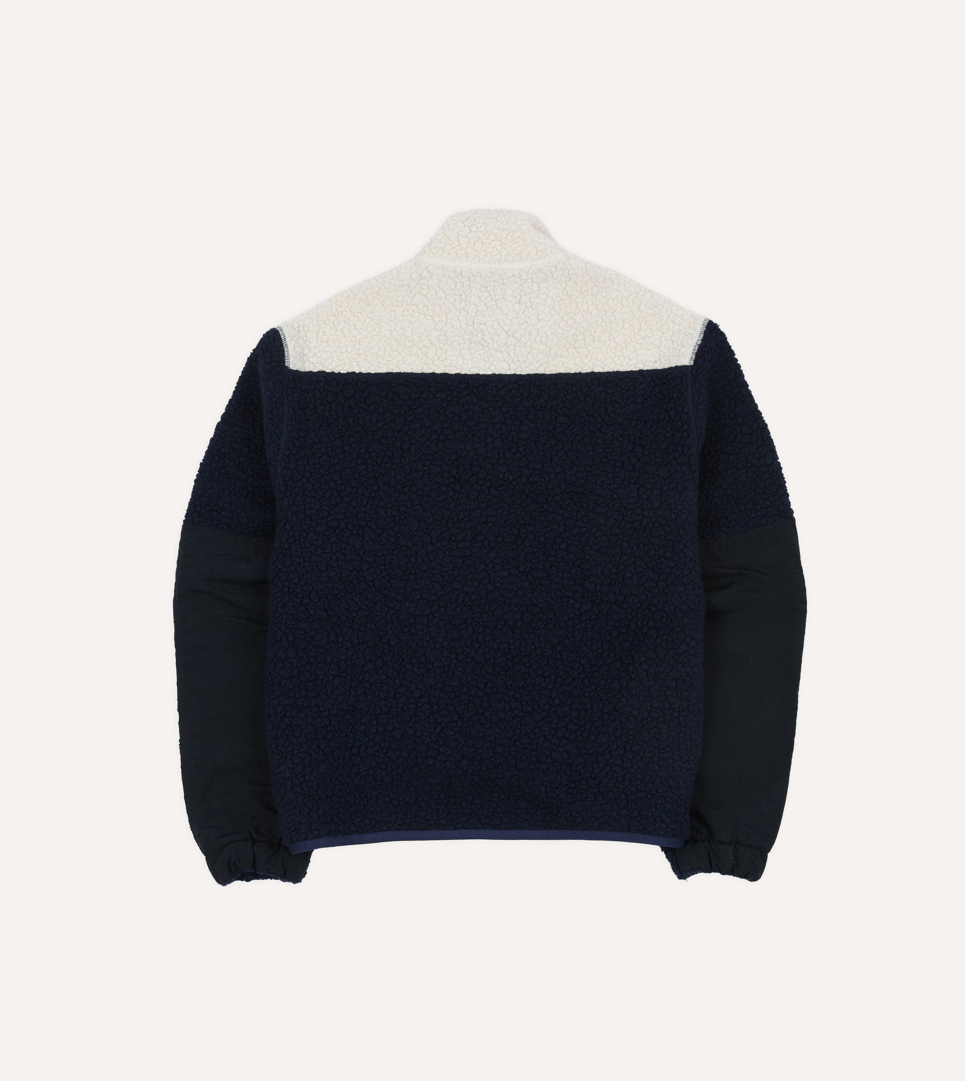 Navy, Ecru and Khaki Boucle Wool Half-Zip Fleece Jacket