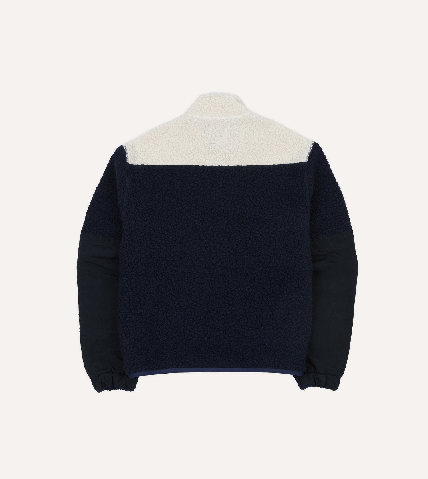 Navy, Ecru and Khaki Boucle Wool Half-Zip Fleece Jacket