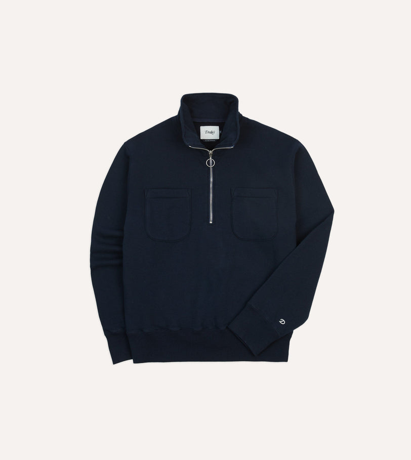 Navy Cotton Half-Zip Collared Sweatshirt