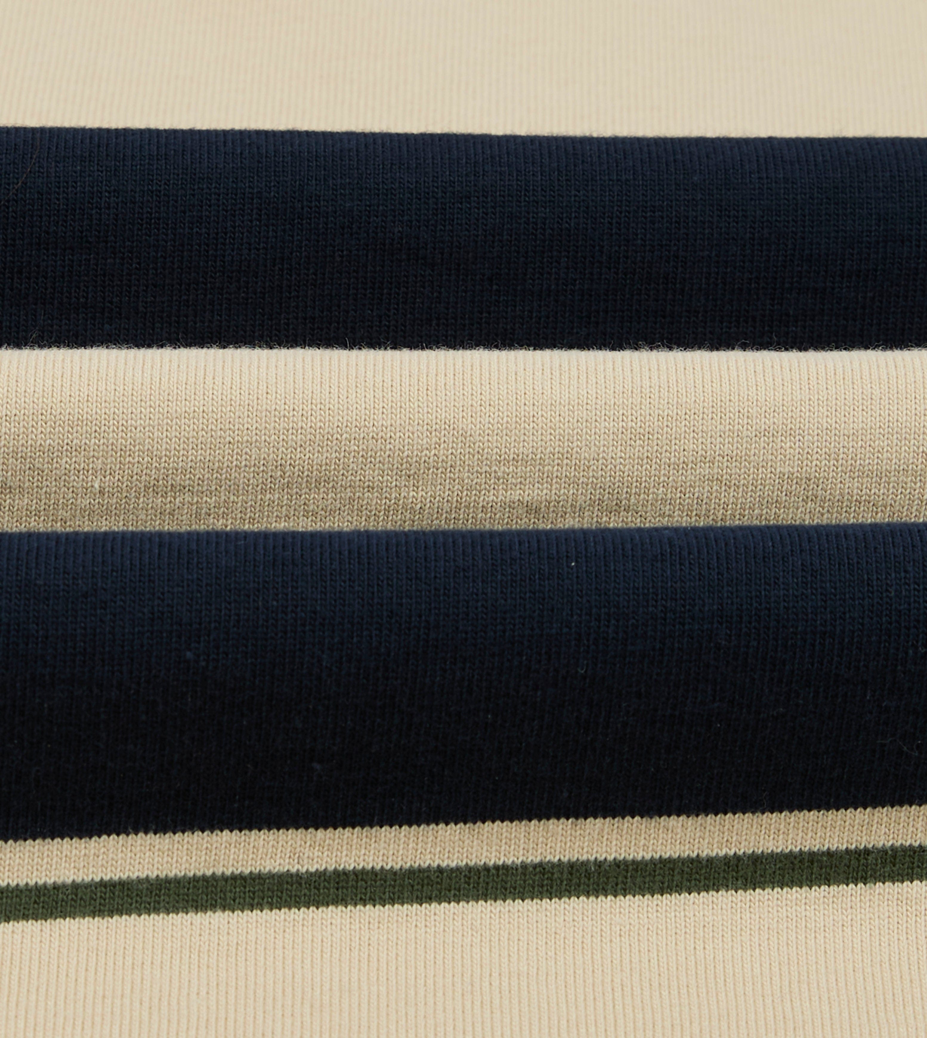 Drake's by A. Levine Navy Stripe Cotton Quarter Zip Rugby Shirt