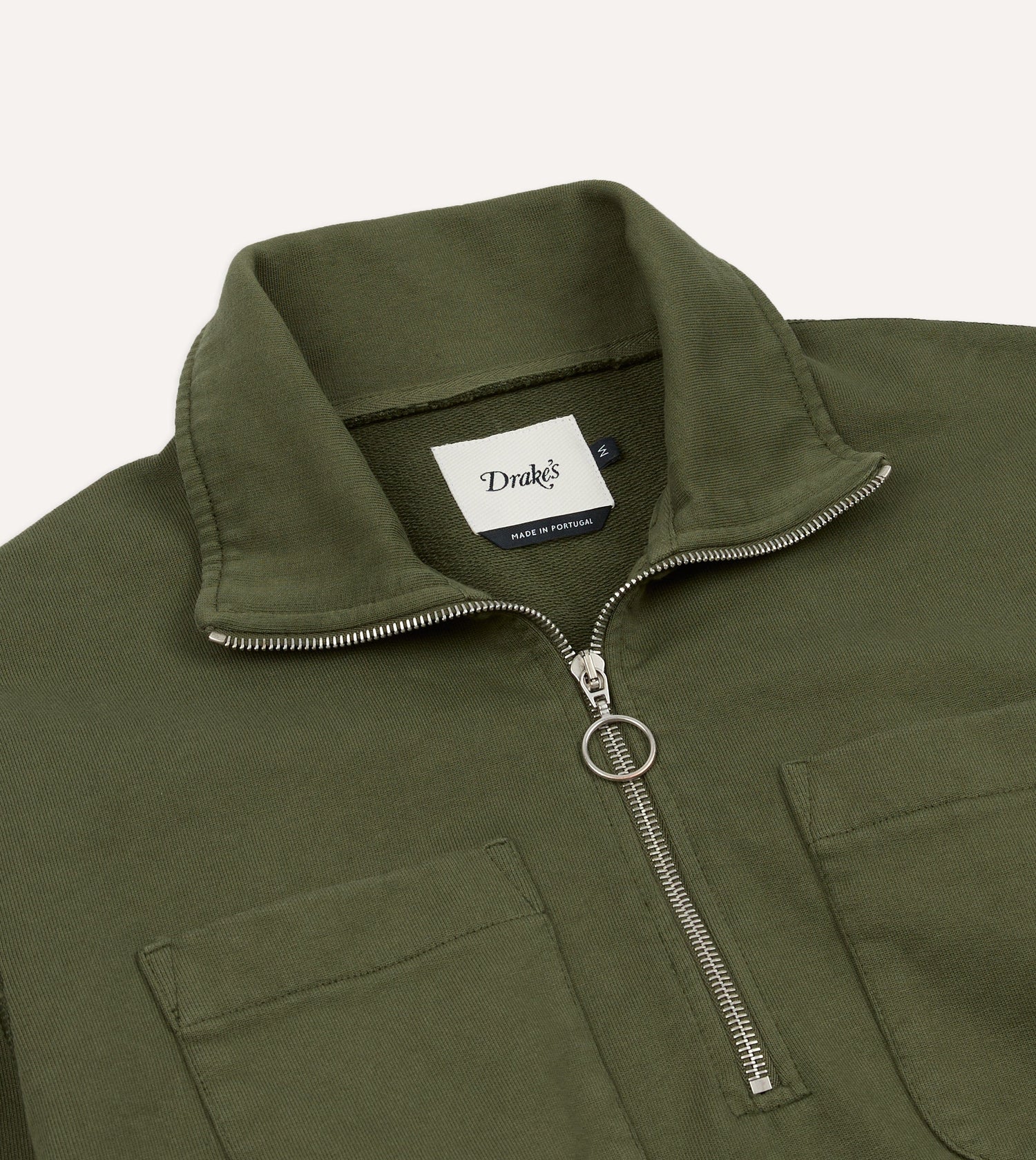 Khaki Green Cotton Quarter Zip Collared Sweatshirt