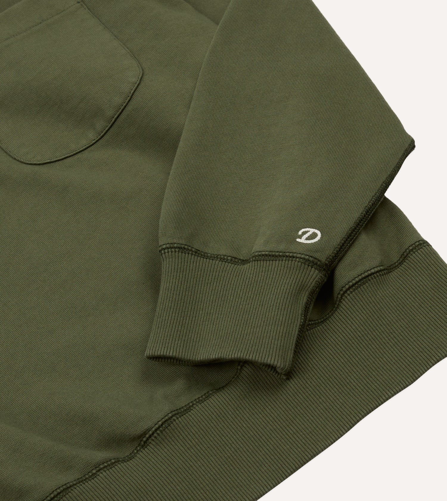 Khaki Green Cotton Quarter Zip Collared Sweatshirt