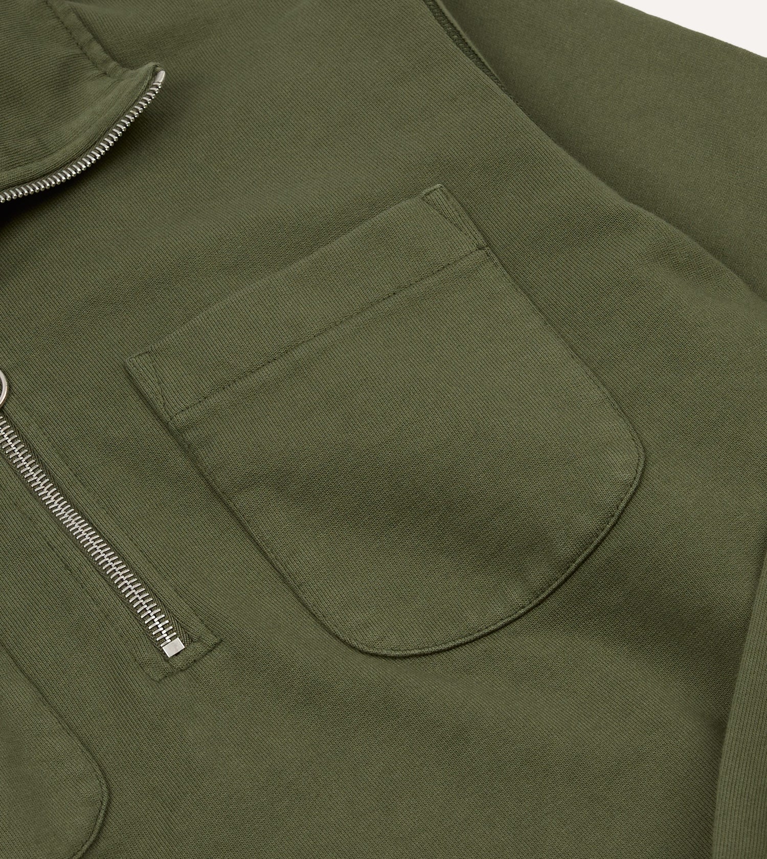 Khaki Green Cotton Quarter Zip Collared Sweatshirt