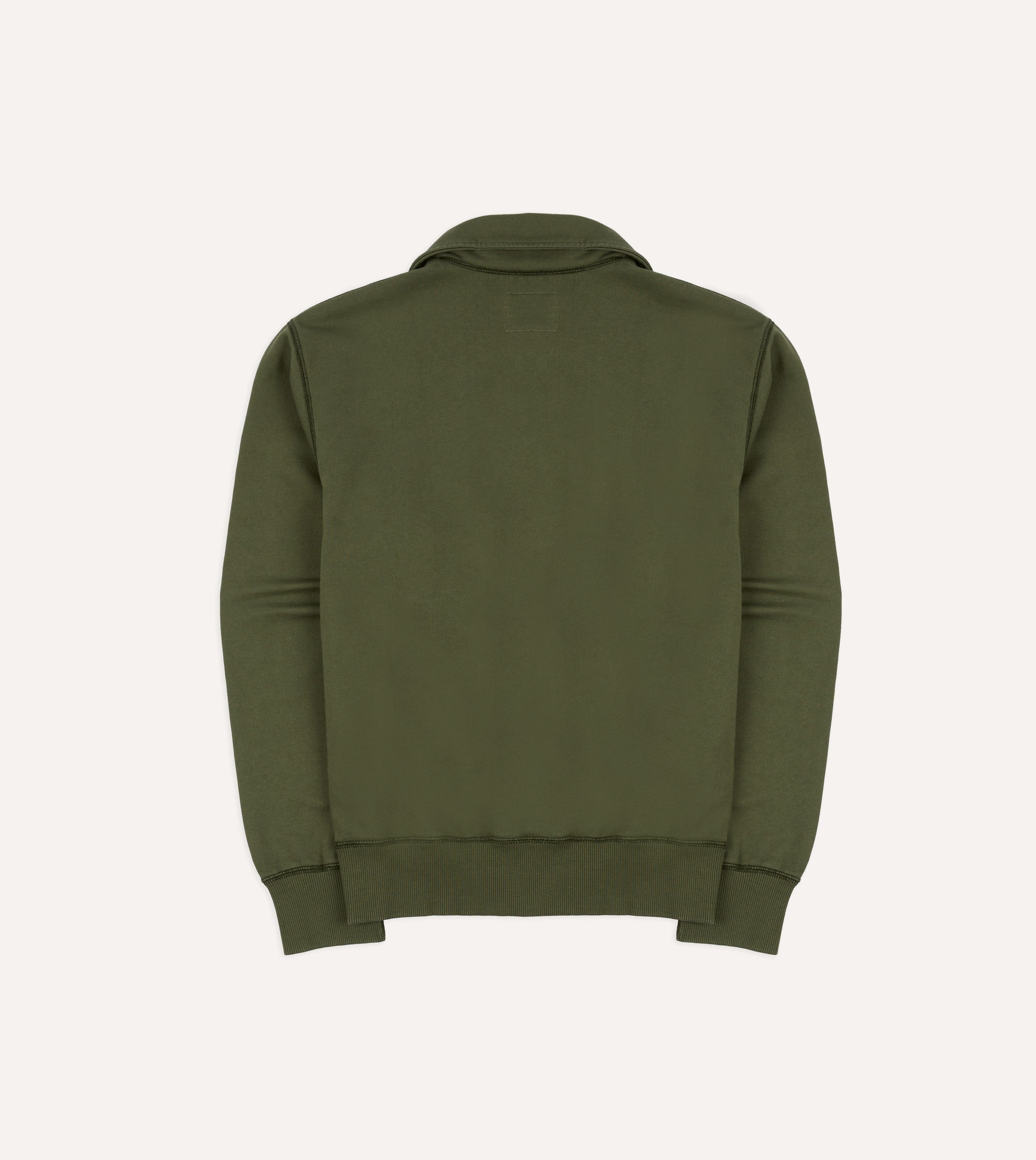 Khaki Green Cotton Quarter Zip Collared Sweatshirt