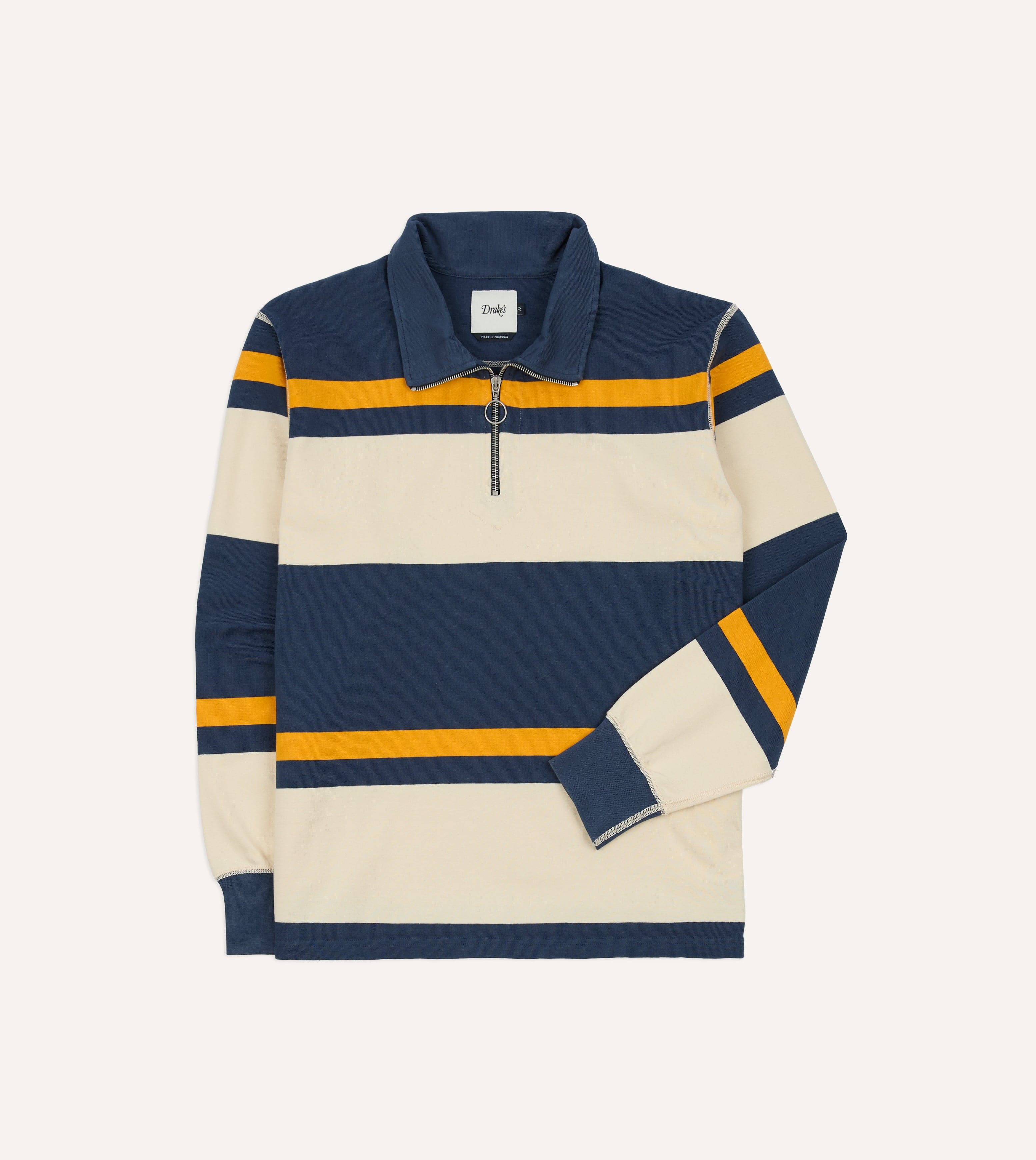 Navy and Yellow Stripe Cotton Quarter Zip Rugby Shirt – Drakes