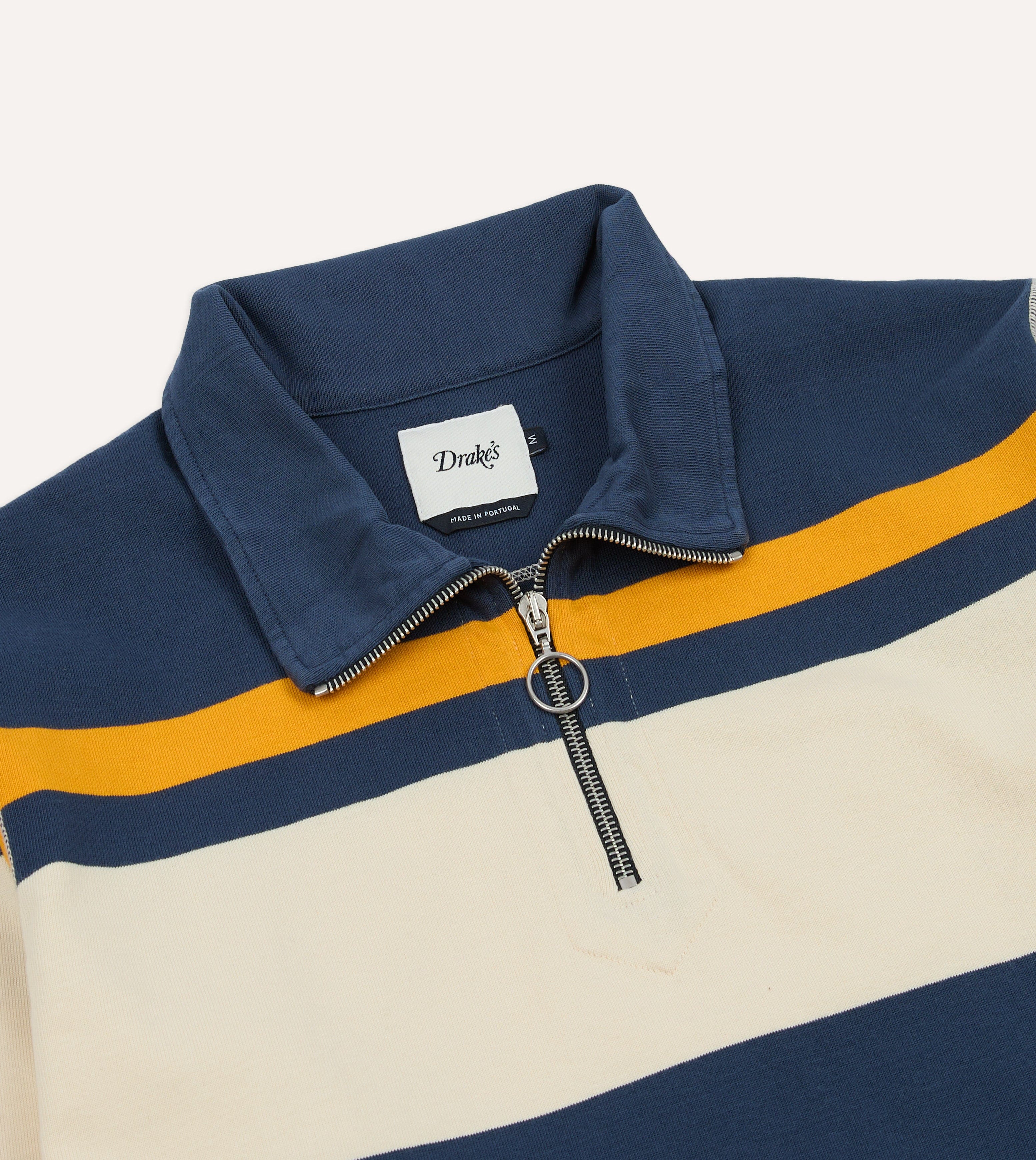 Navy and Yellow Stripe Cotton Quarter Zip Rugby Shirt – Drakes