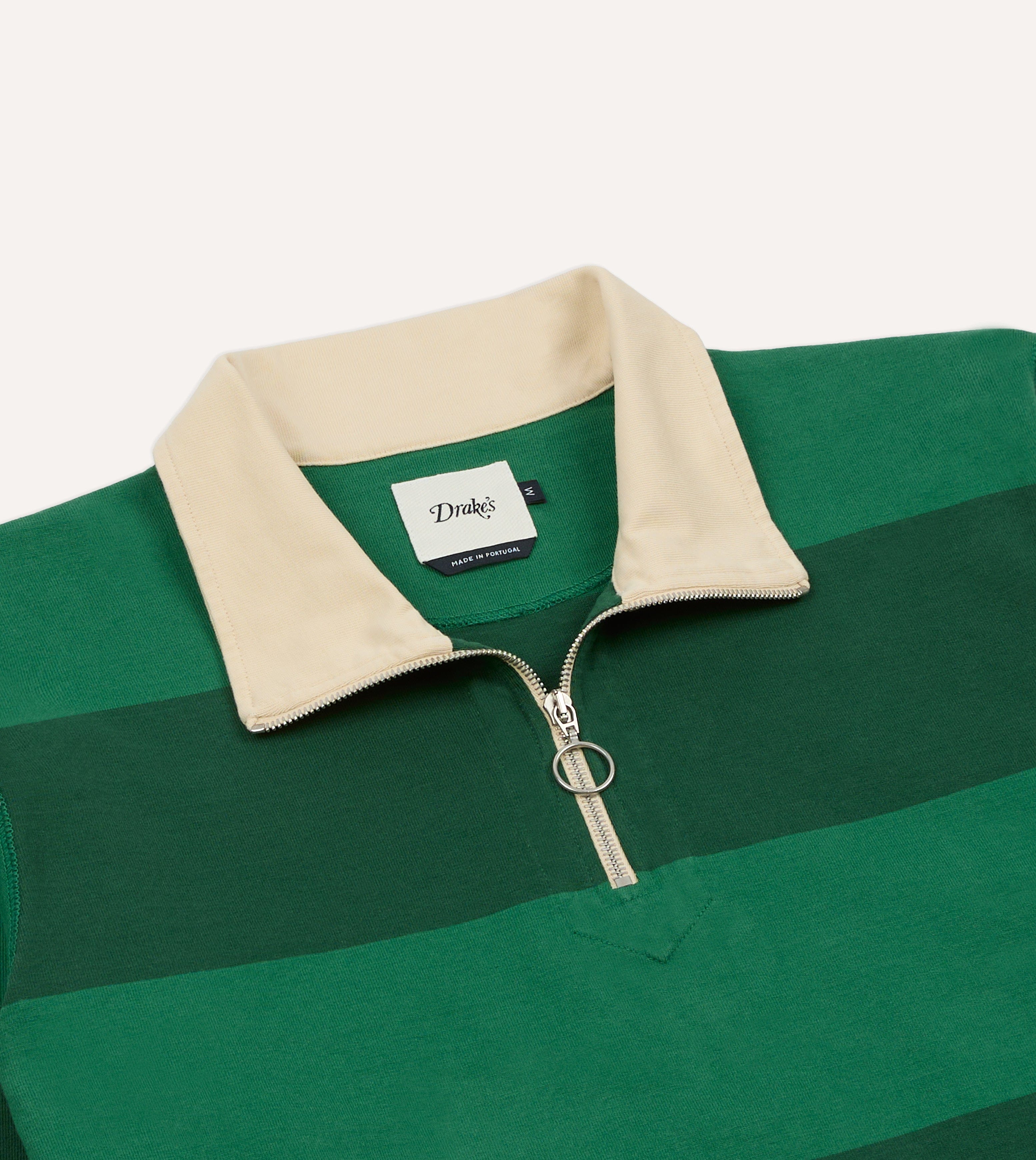 Green Block Stripe Cotton Quarter Zip Rugby Shirt – Drakes