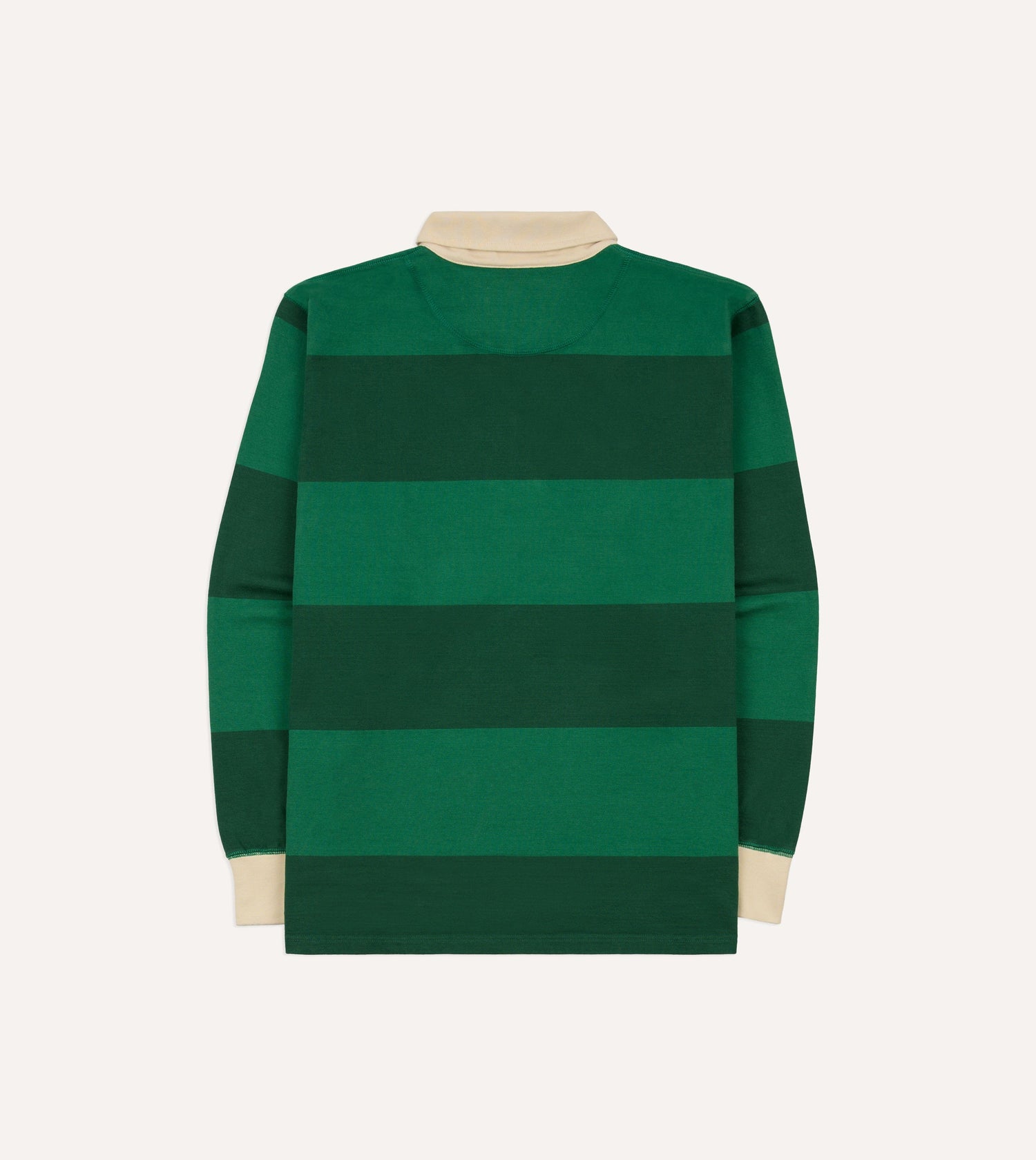 Green Block Stripe Cotton Quarter Zip Rugby Shirt