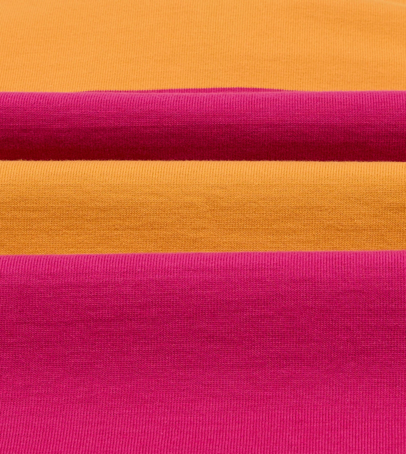 Pink and Orange Block Stripe Cotton Quarter Zip Rugby Shirt