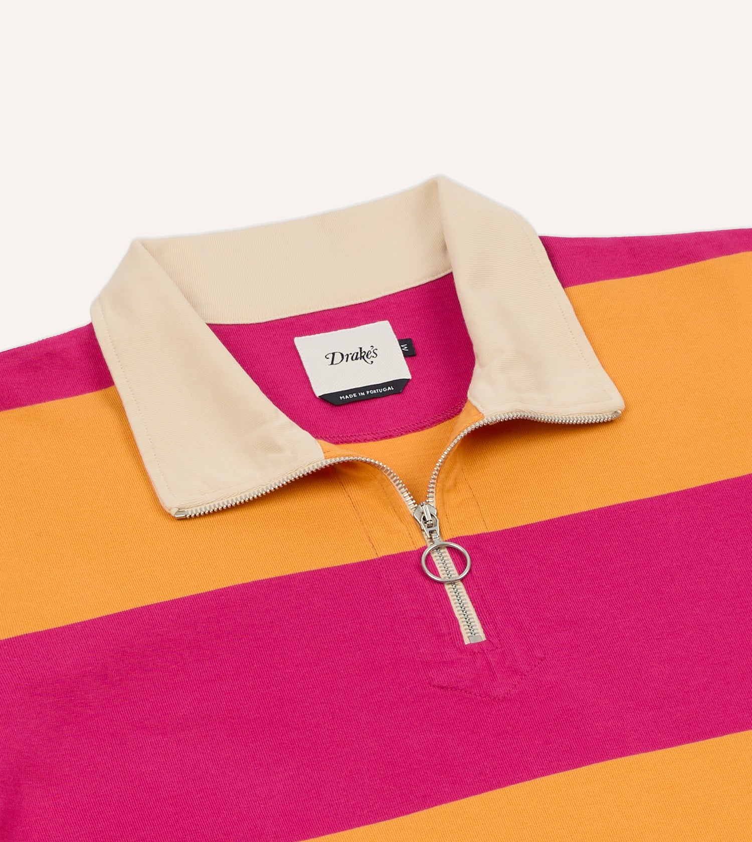 Pink and Orange Block Stripe Cotton Quarter Zip Rugby Shirt