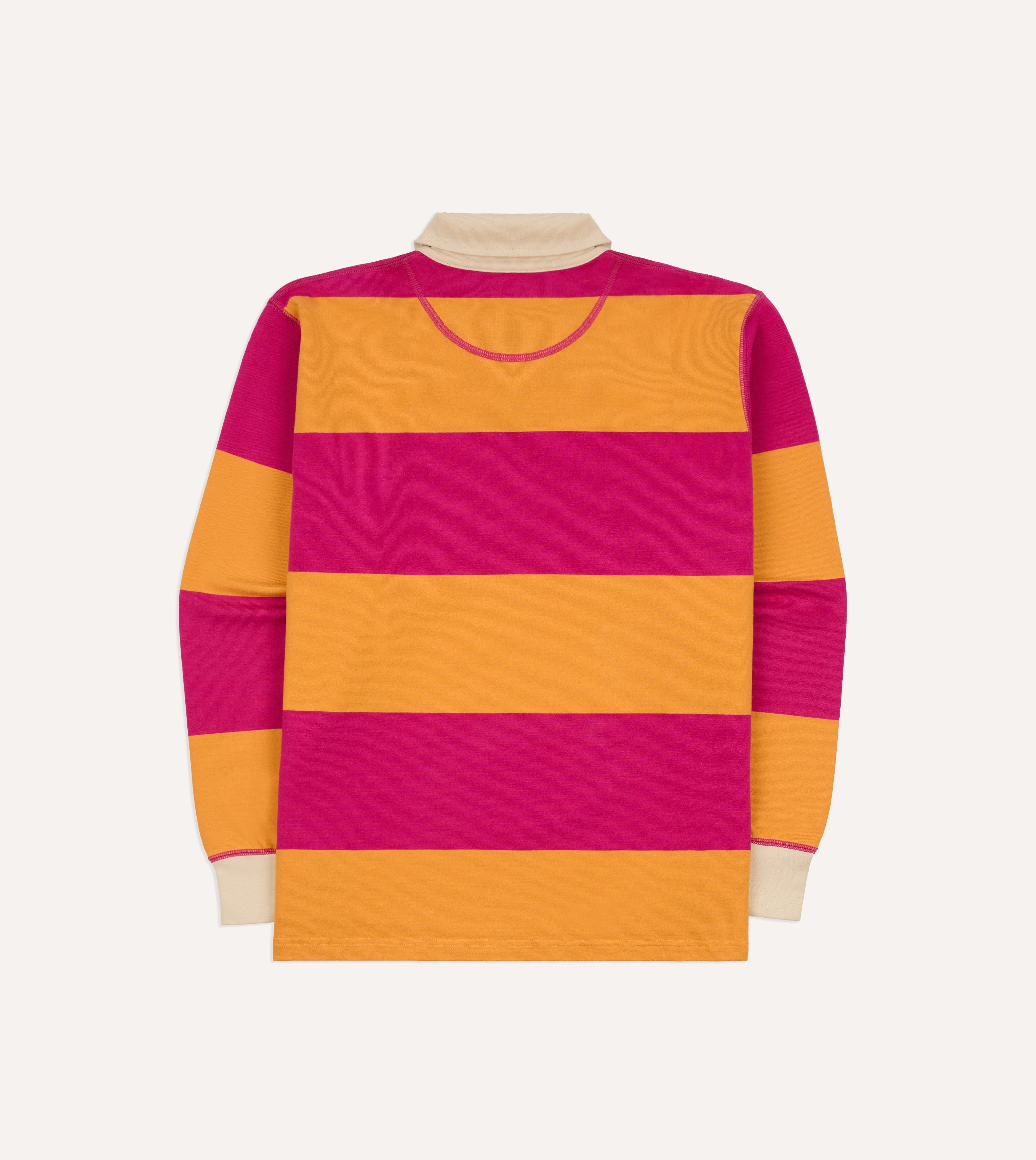 Pink and Orange Block Stripe Cotton Quarter Zip Rugby Shirt