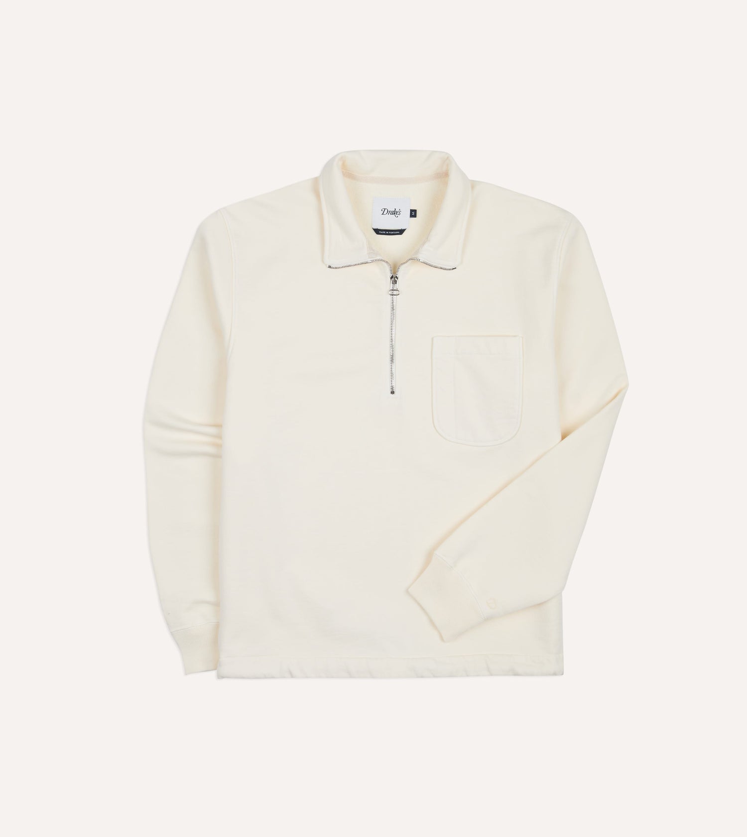 Ecru Cotton Quarter Zip Collared Drawstring Sweatshirt