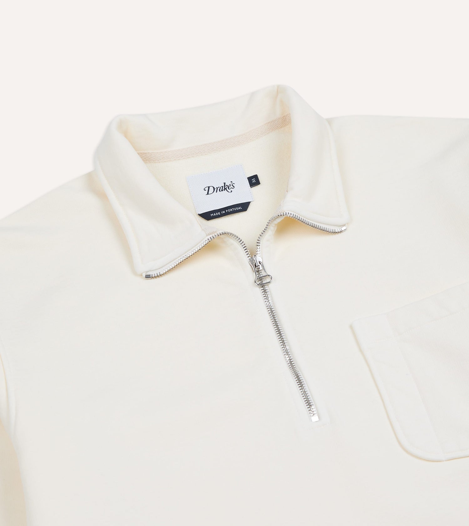 Ecru Cotton Quarter Zip Collared Drawstring Sweatshirt