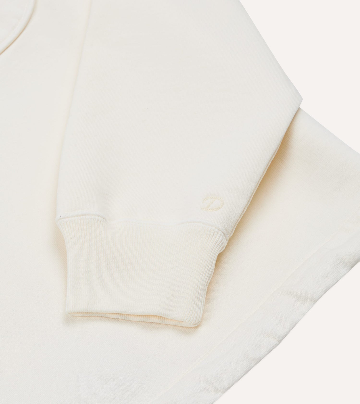 Ecru Cotton Quarter Zip Collared Drawstring Sweatshirt