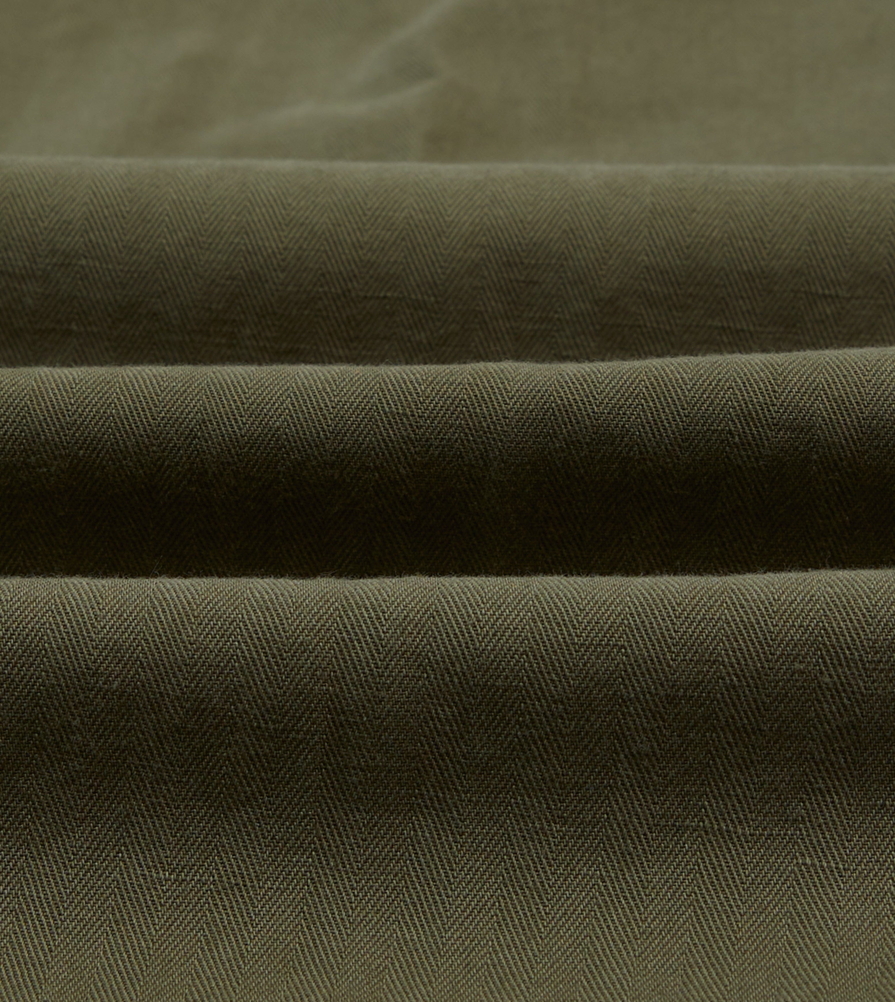 Olive Cotton-Linen Herringbone Fatigue Trouser