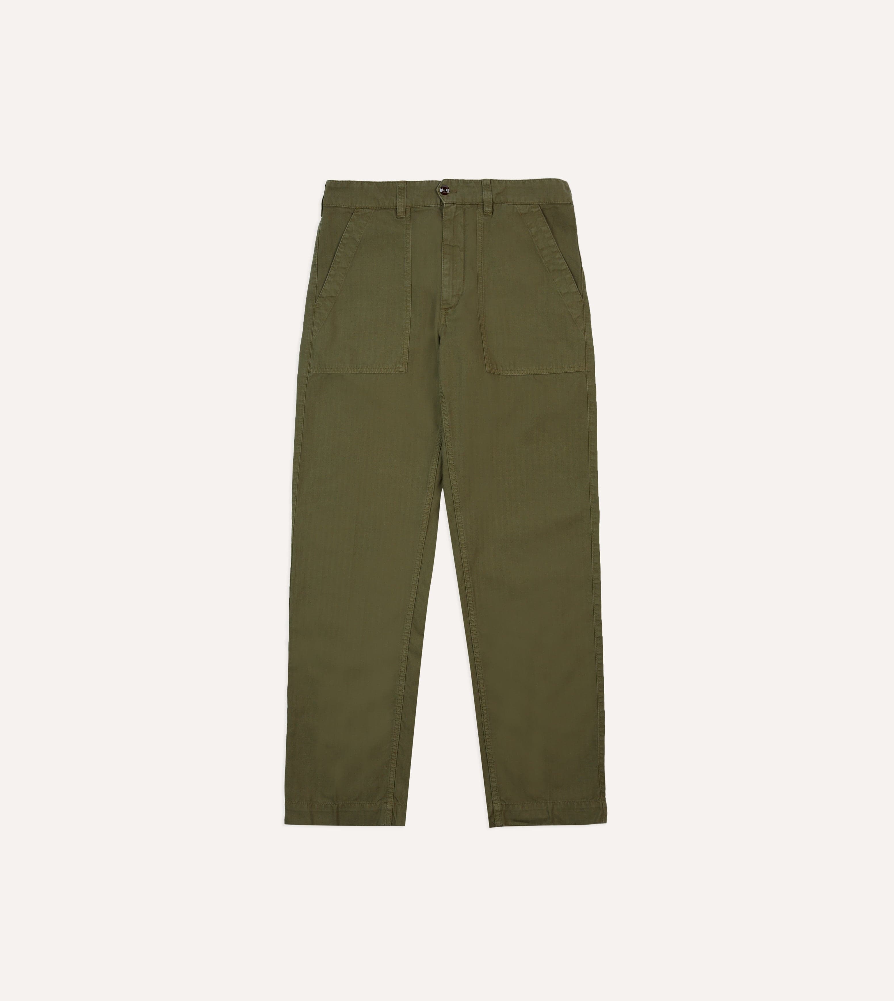 Olive Cotton-Linen Herringbone Fatigue Trouser