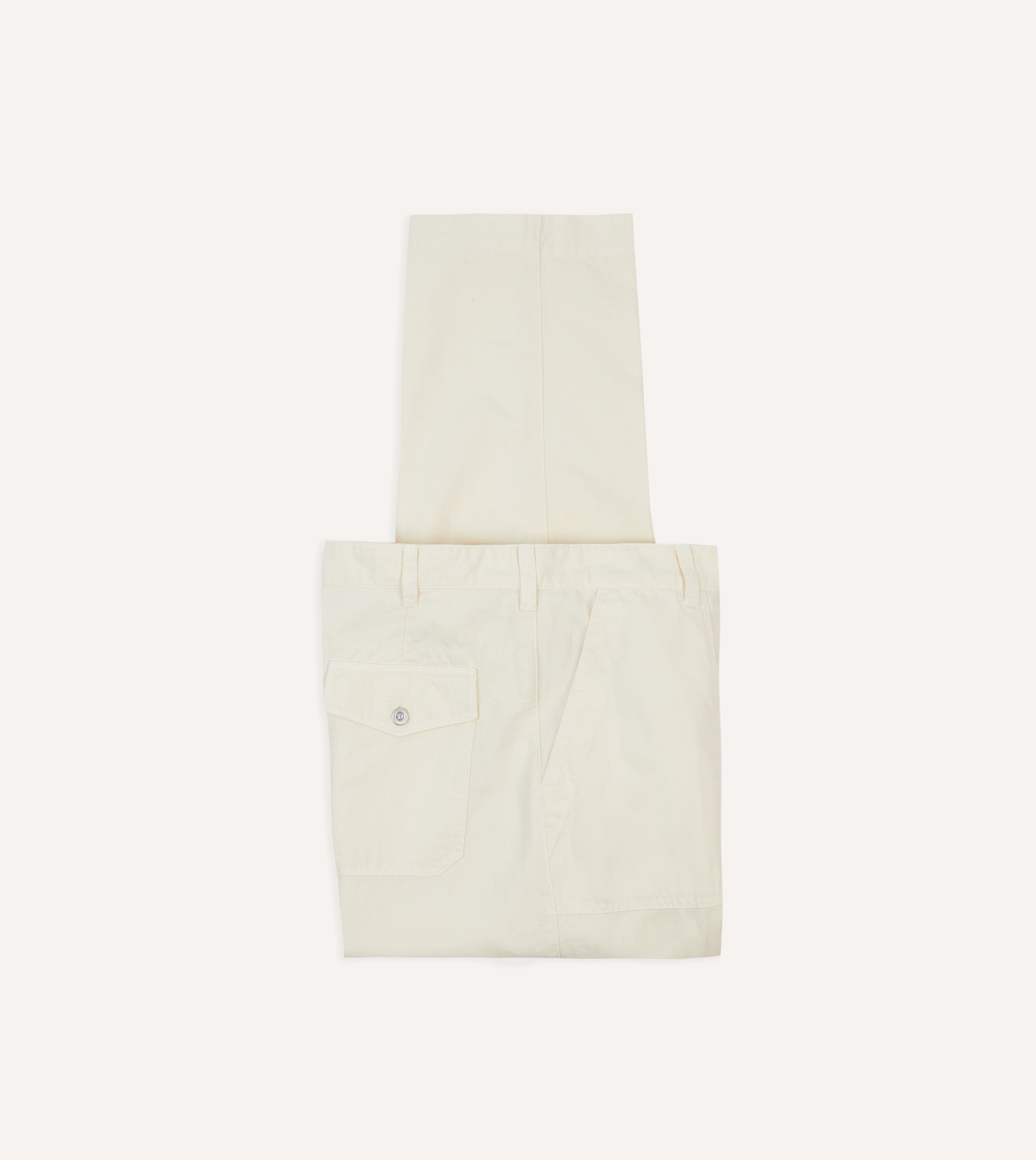 Ecru Cotton-Linen Herringbone Fatigue Trouser