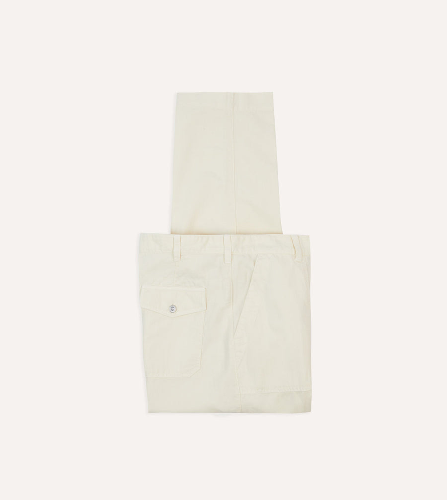 Ecru Cotton-Linen Herringbone Fatigue Trouser