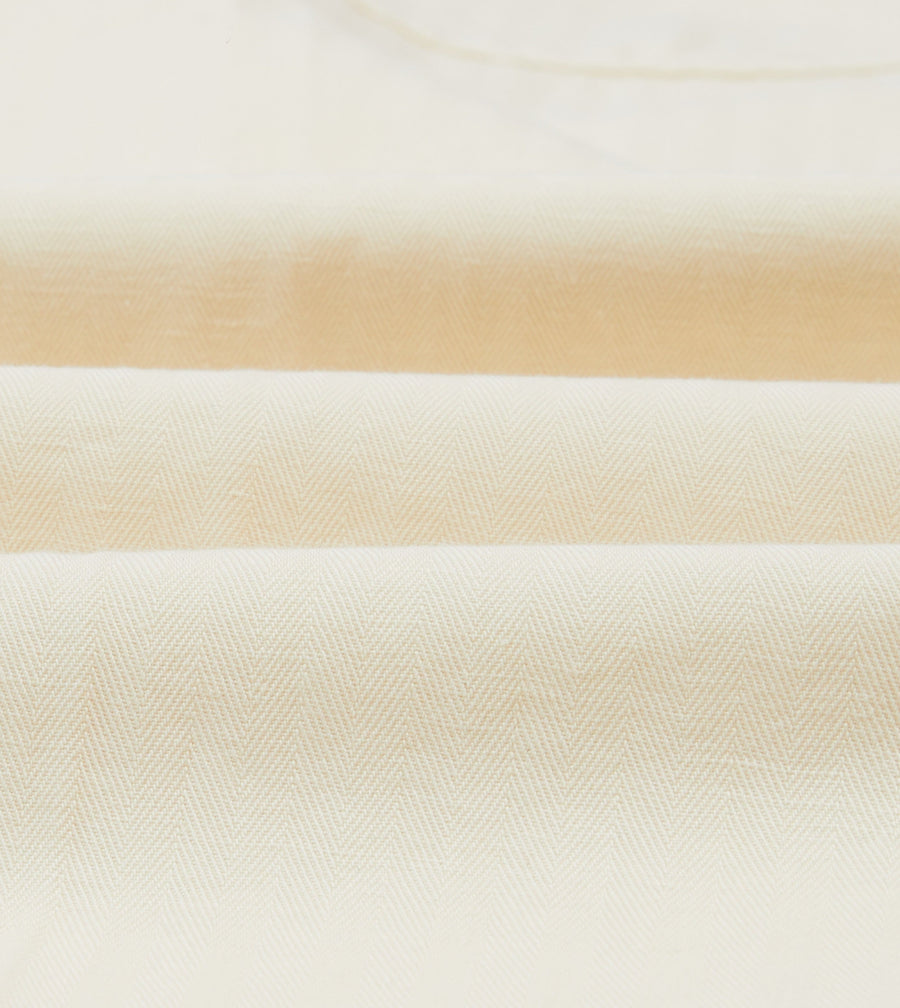 Ecru Cotton-Linen Herringbone Fatigue Trouser