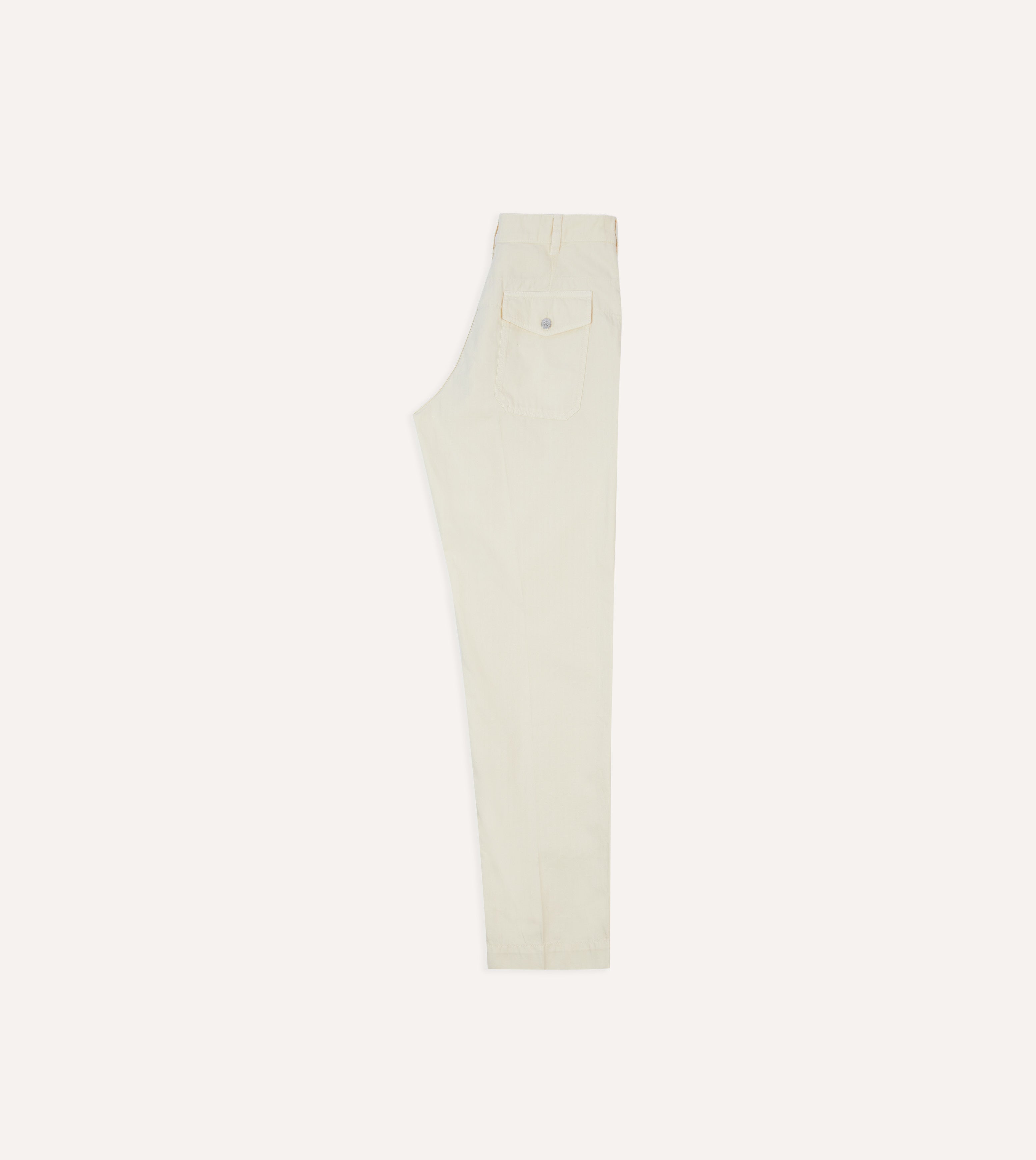 Ecru Cotton-Linen Herringbone Fatigue Trouser