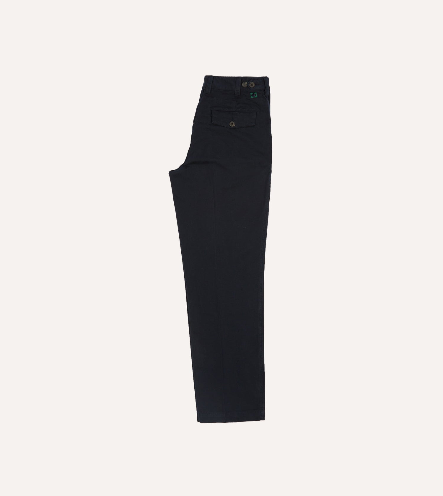 Navy Textured Cotton Flat Front Chino