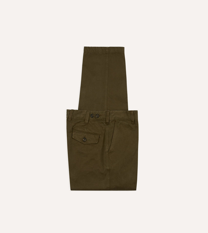 Olive Heavy Cotton Flat Front Chino
