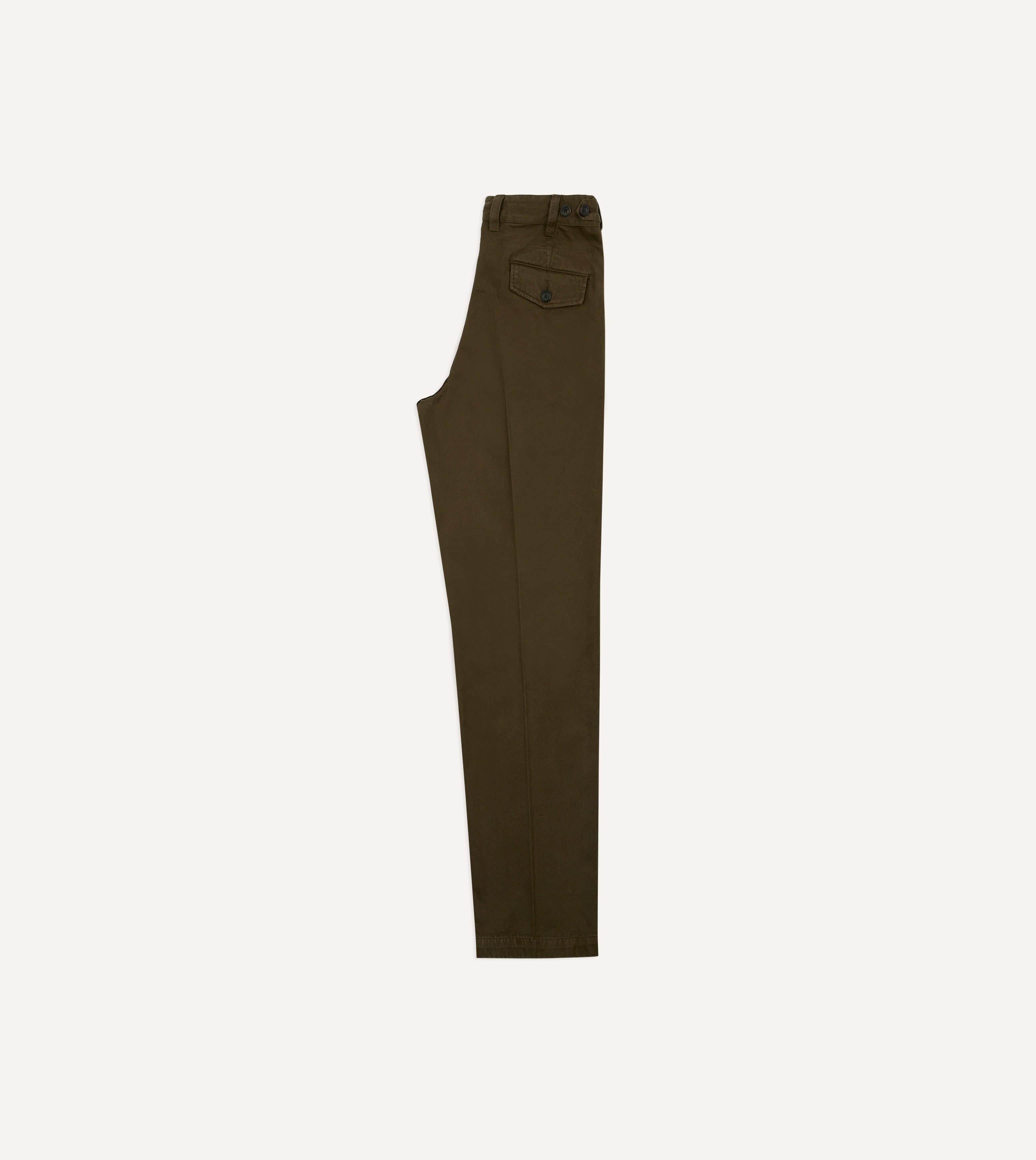 Brown Textured Cotton Flat Front Chino