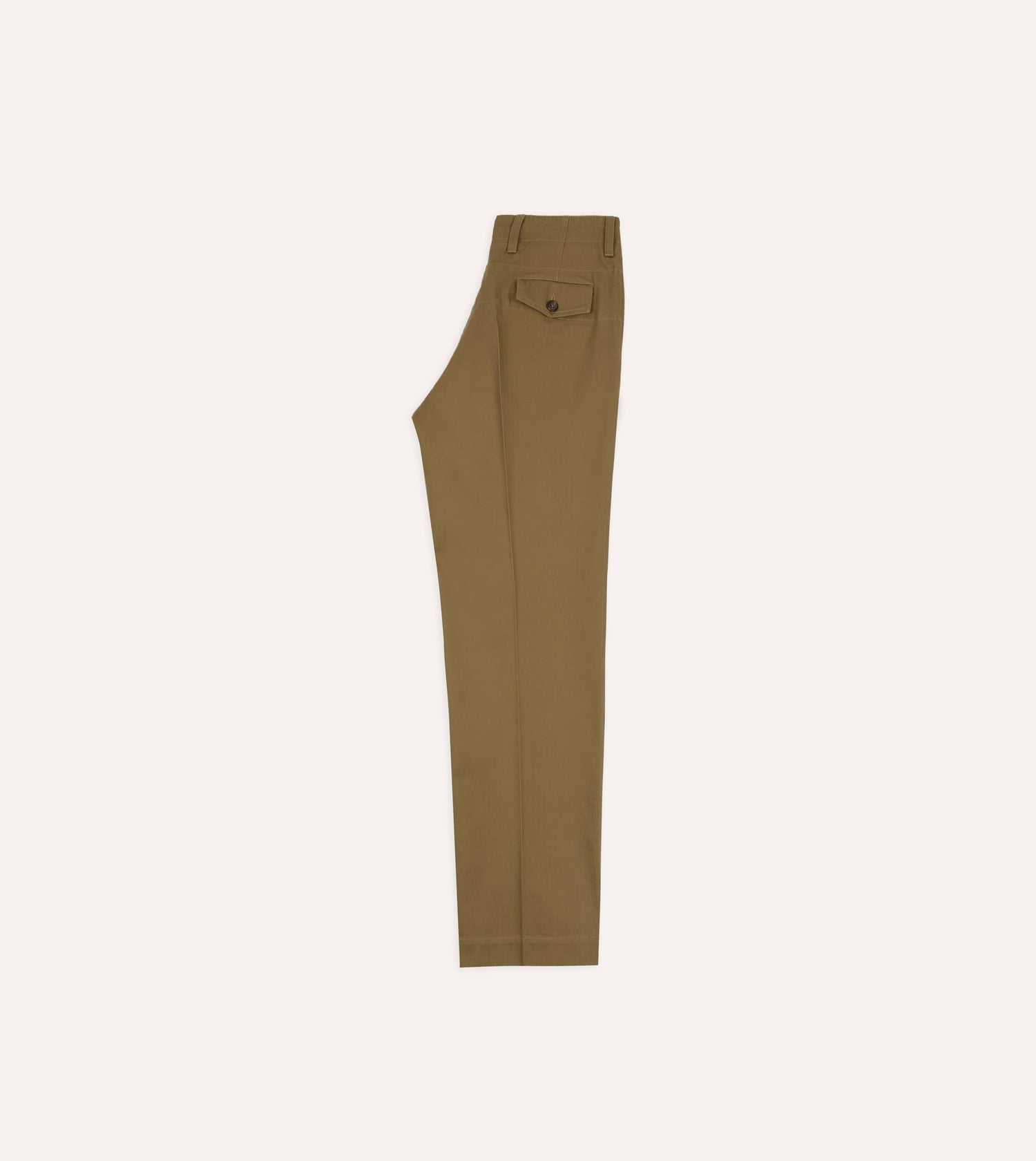 Khaki Herringbone Cotton Wide Leg Flat Front Chino
