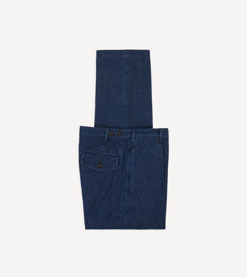 Indigo Cotton-Linen Games Trousers