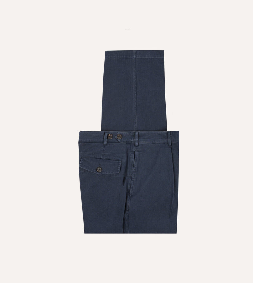Navy Herringbone Twill Cotton Games Trouser