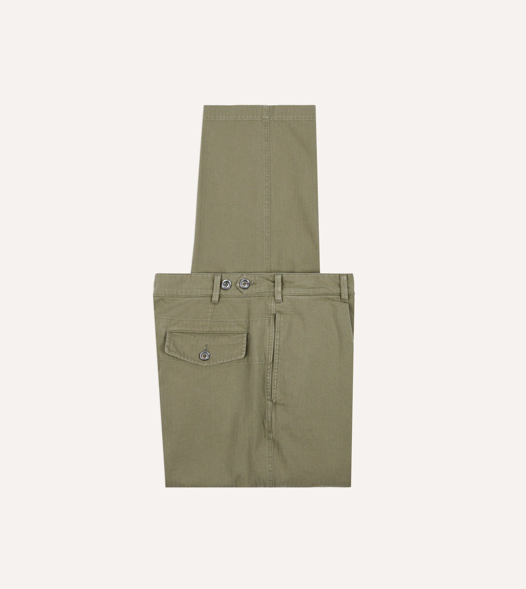 Olive Herringbone Twill Cotton Games Trouser – Drakes
