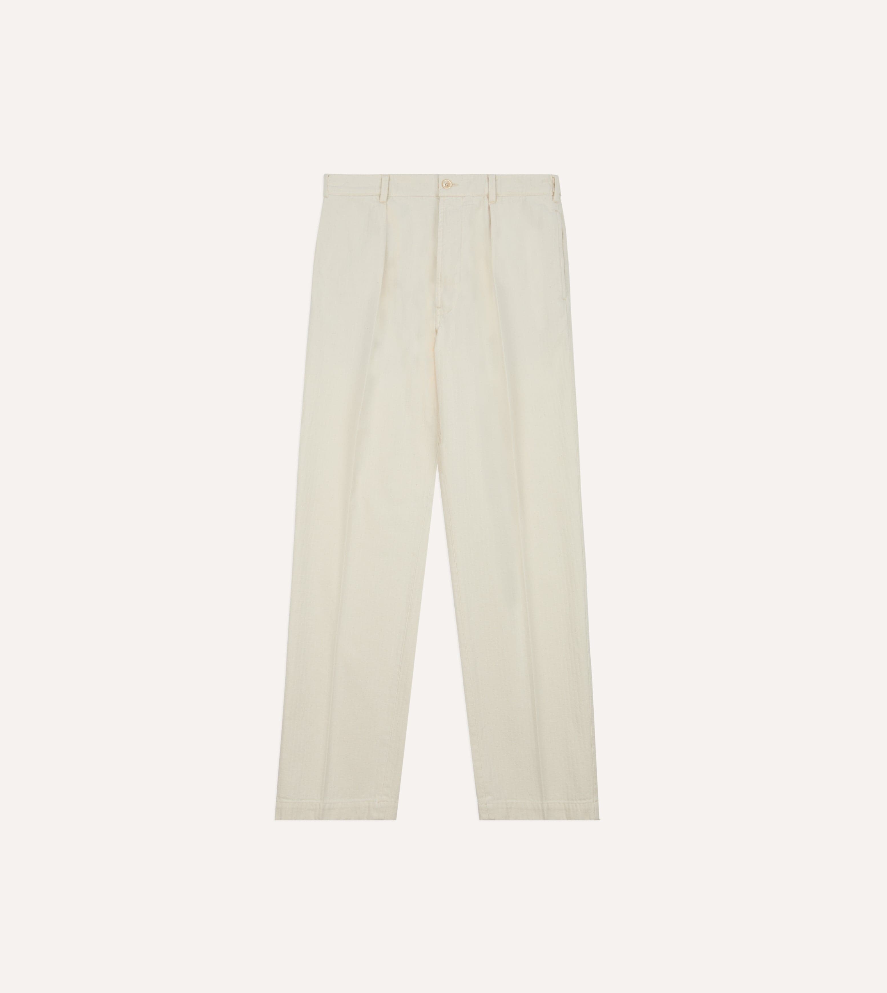 Ecru Herringbone Twill Cotton Games Trouser – Drakes