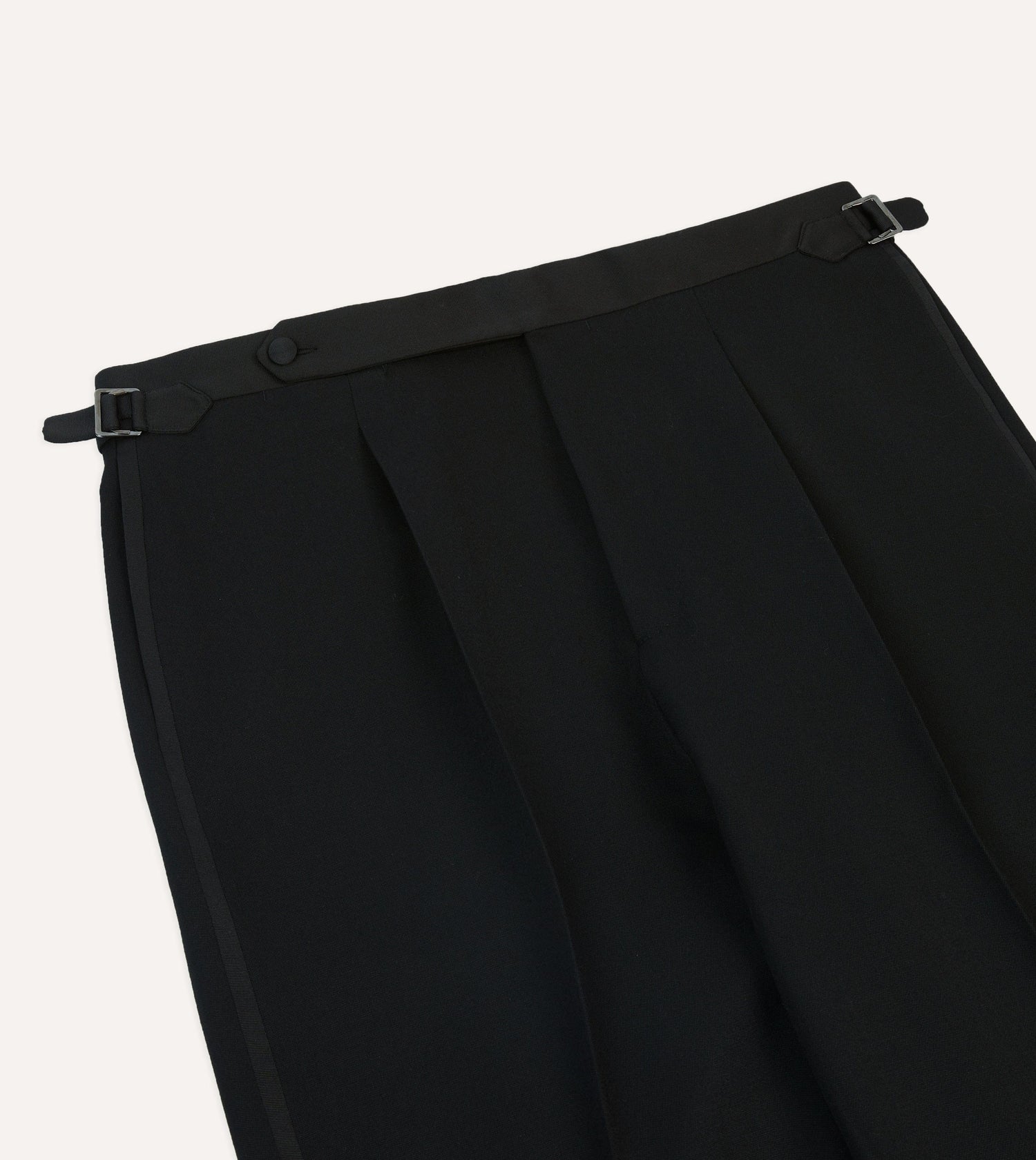 Black Barathea Wool Single Pleat Dinner Trousers