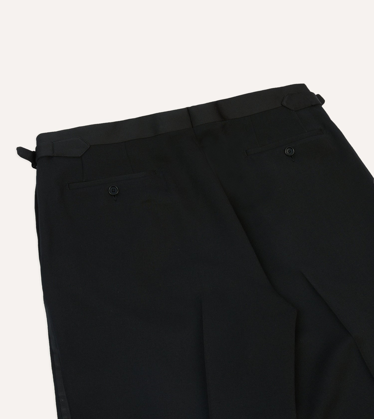 Black Barathea Wool Single Pleat Dinner Trousers