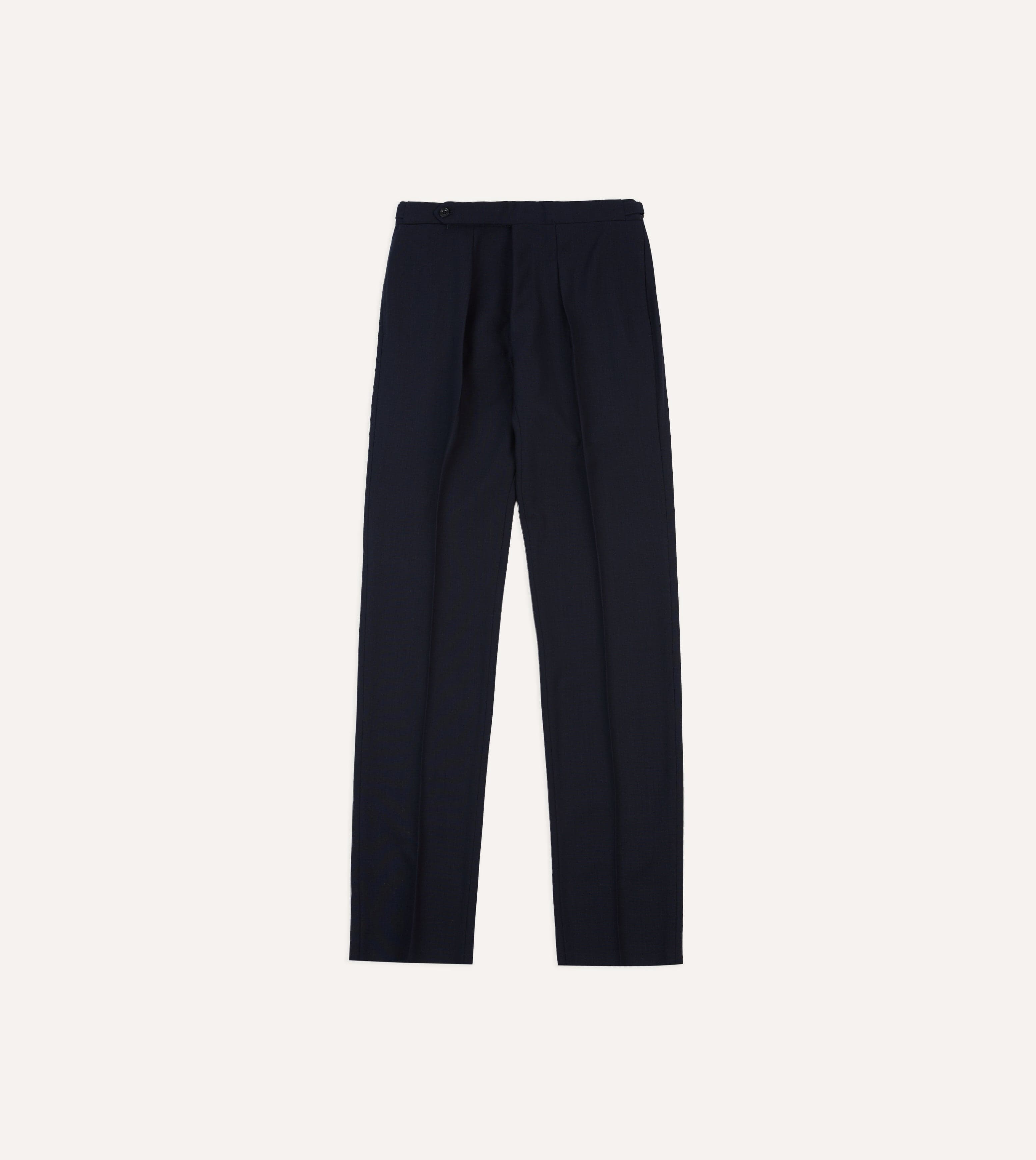 Navy Tropical Wool Single Pleat Trouser – Drakes