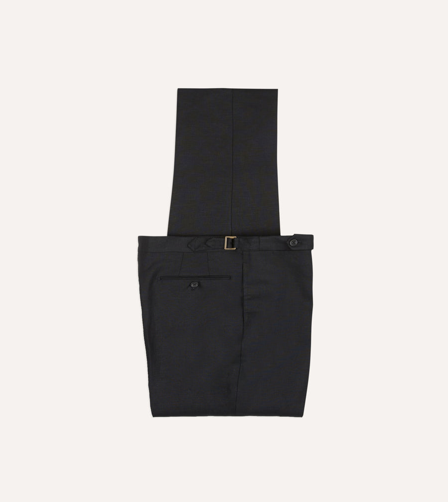 Black Irish Linen Single Pleat Trouser