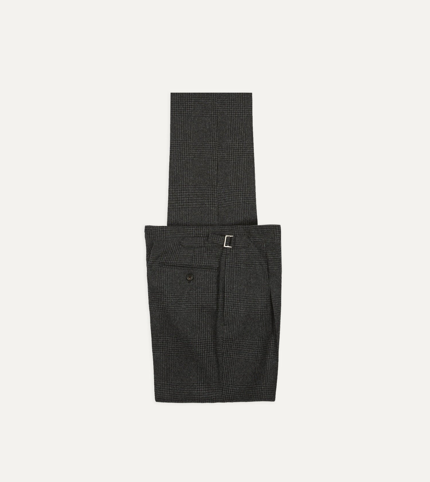 Grey Prince of Wales Check Wool Flannel Single-Pleat Trouser