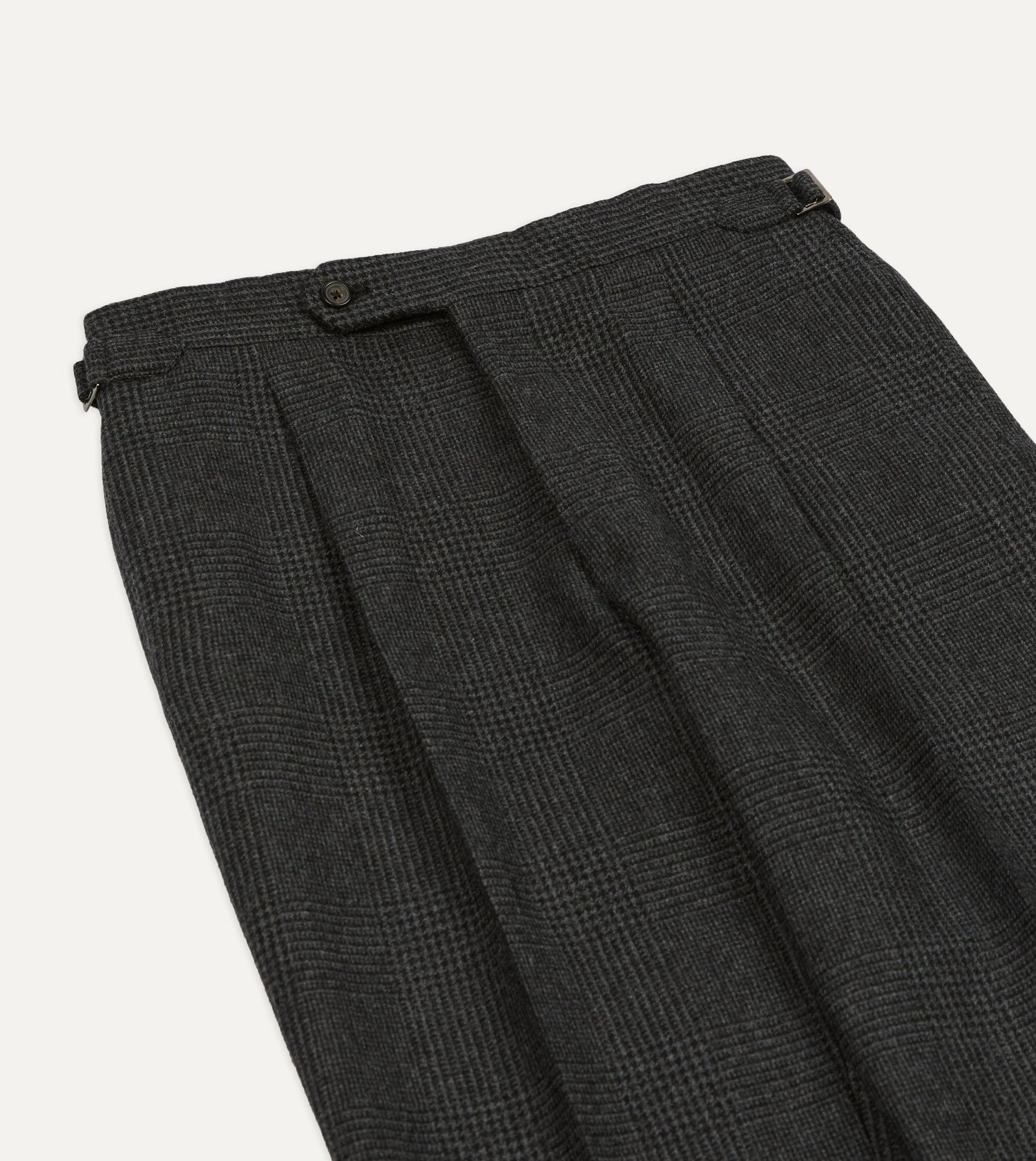Grey Prince of Wales Check Wool Flannel Single-Pleat Trouser