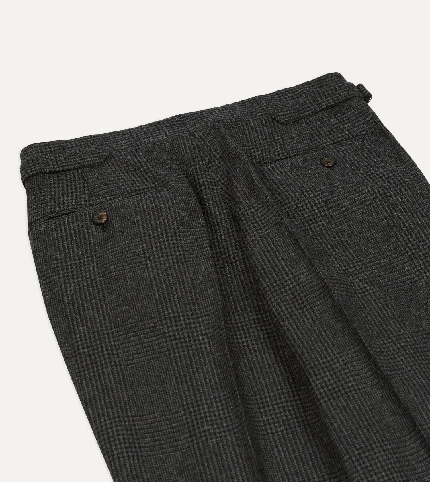 Grey Prince of Wales Check Wool Flannel Single-Pleat Trouser