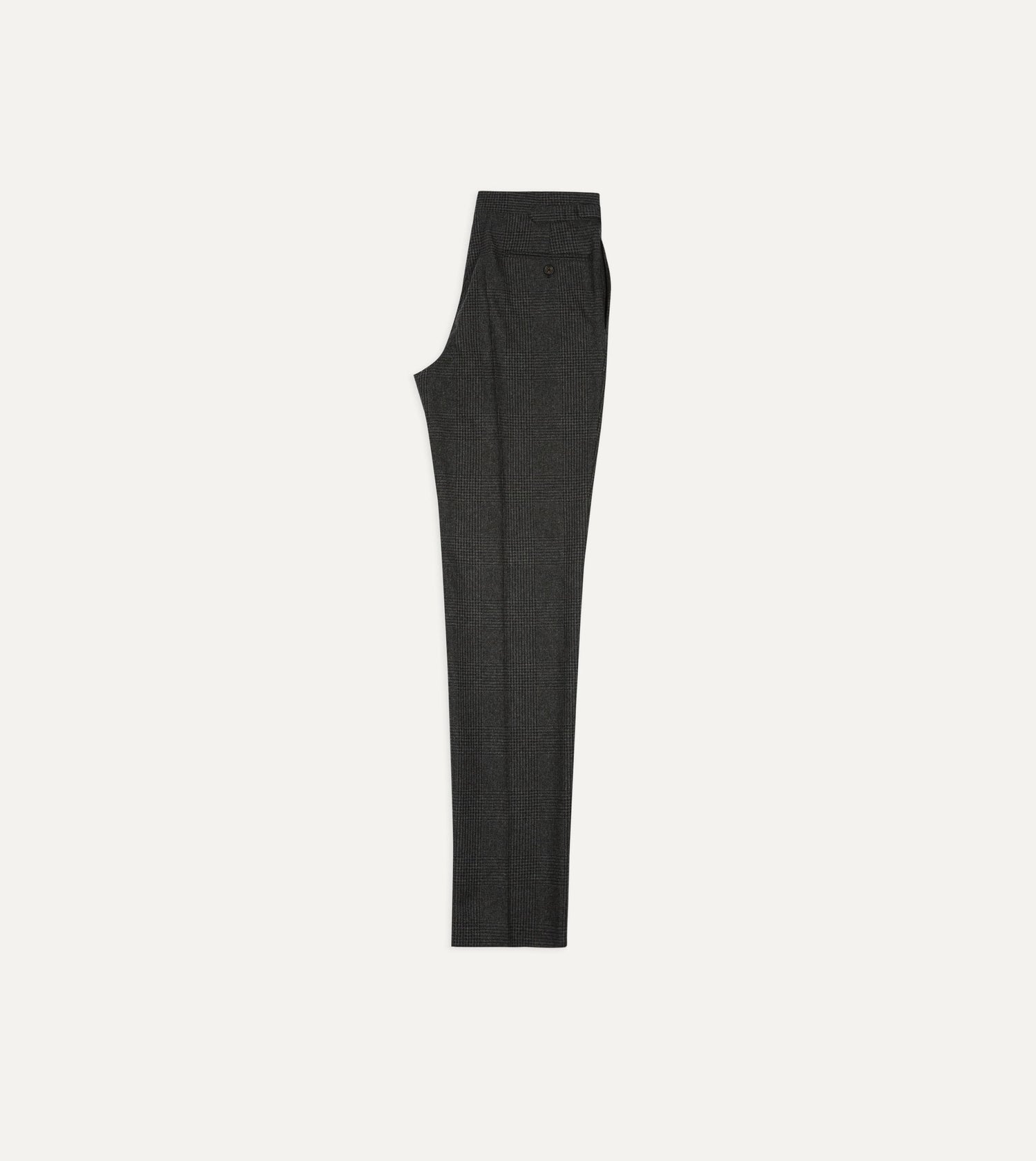 Grey Prince of Wales Check Wool Flannel Single-Pleat Trouser