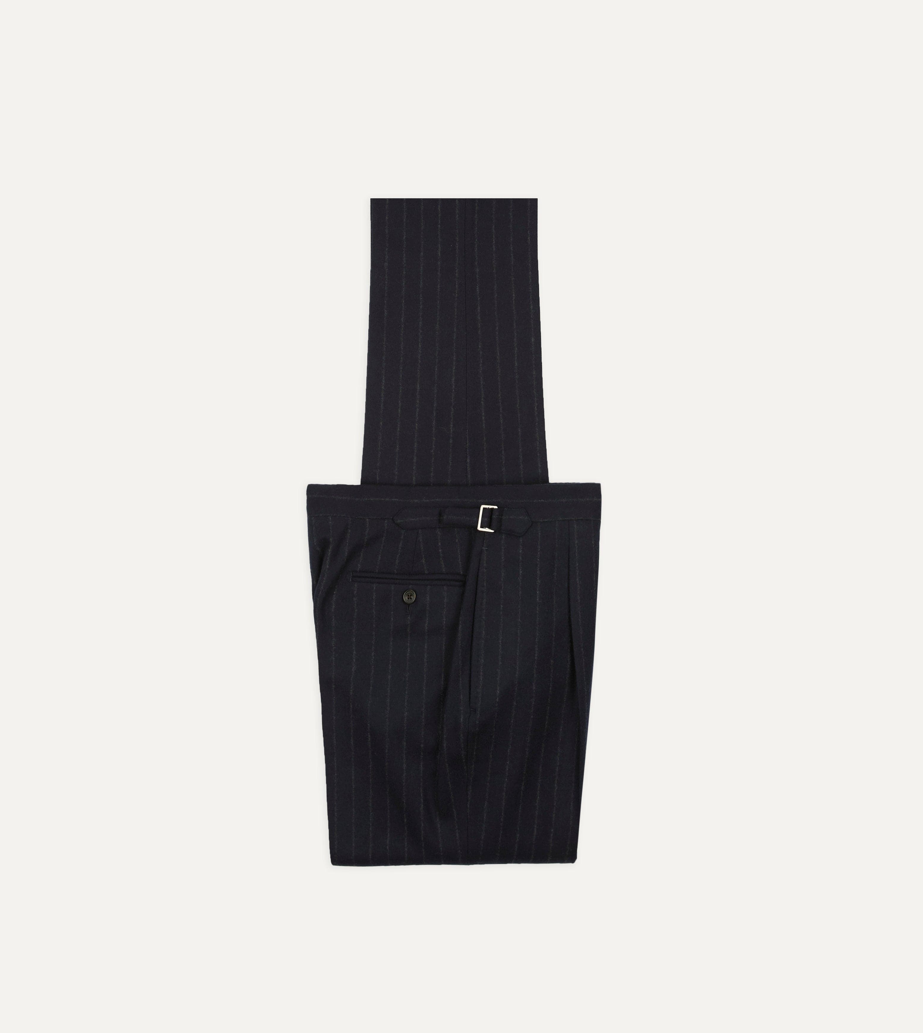 Navy Chalkstripe Wool Flannel Single-Pleat Trouser