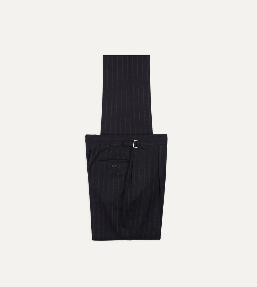 Navy Chalkstripe Wool Flannel Single-Pleat Trouser