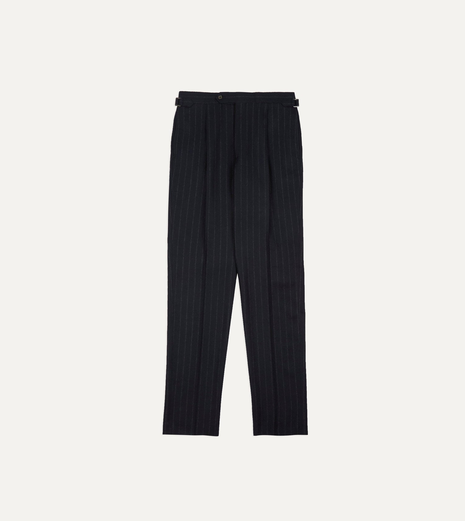 Navy Chalkstripe Wool Flannel Single-Pleat Trouser