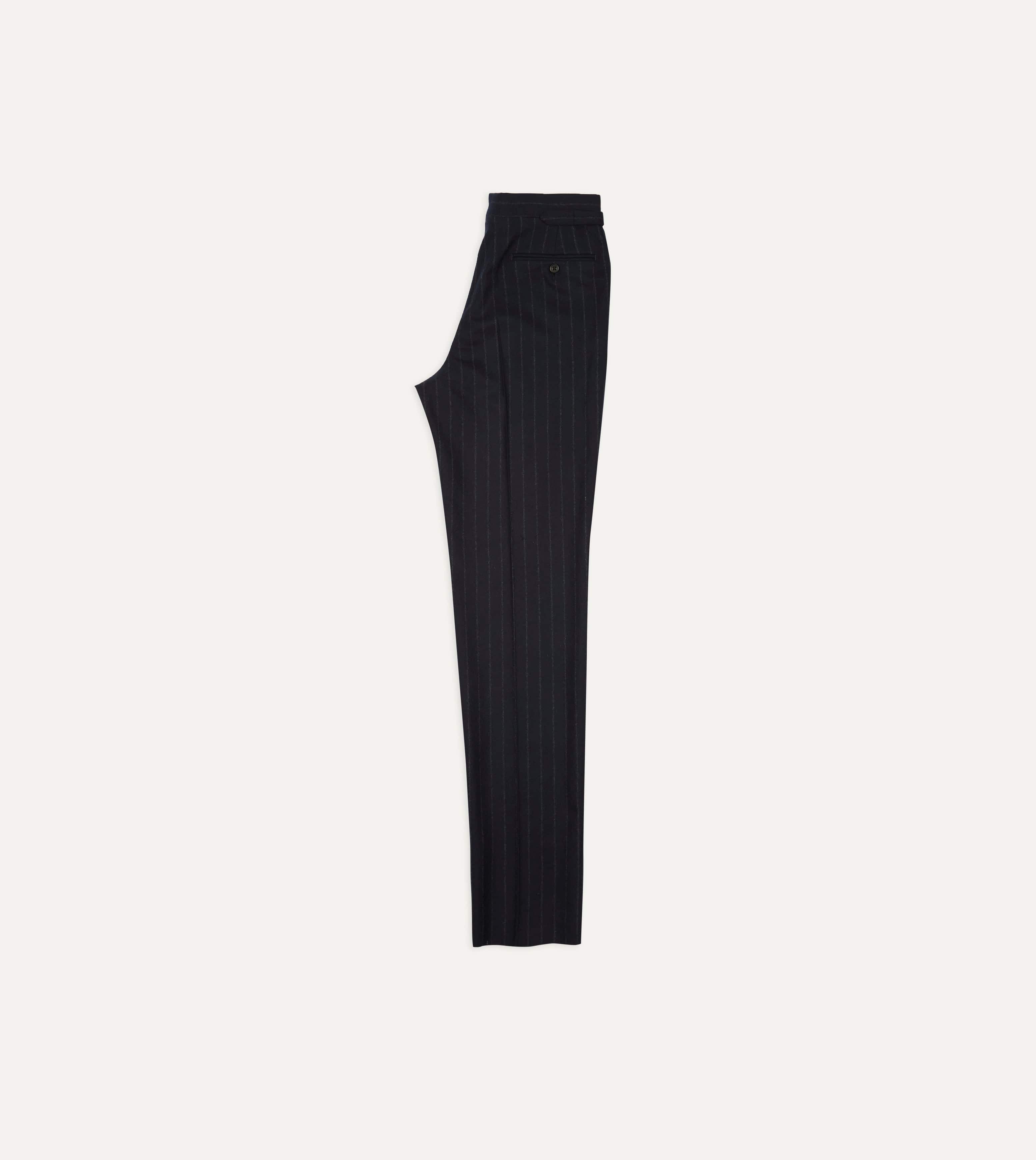 Navy Chalkstripe Wool Flannel Single-Pleat Trouser