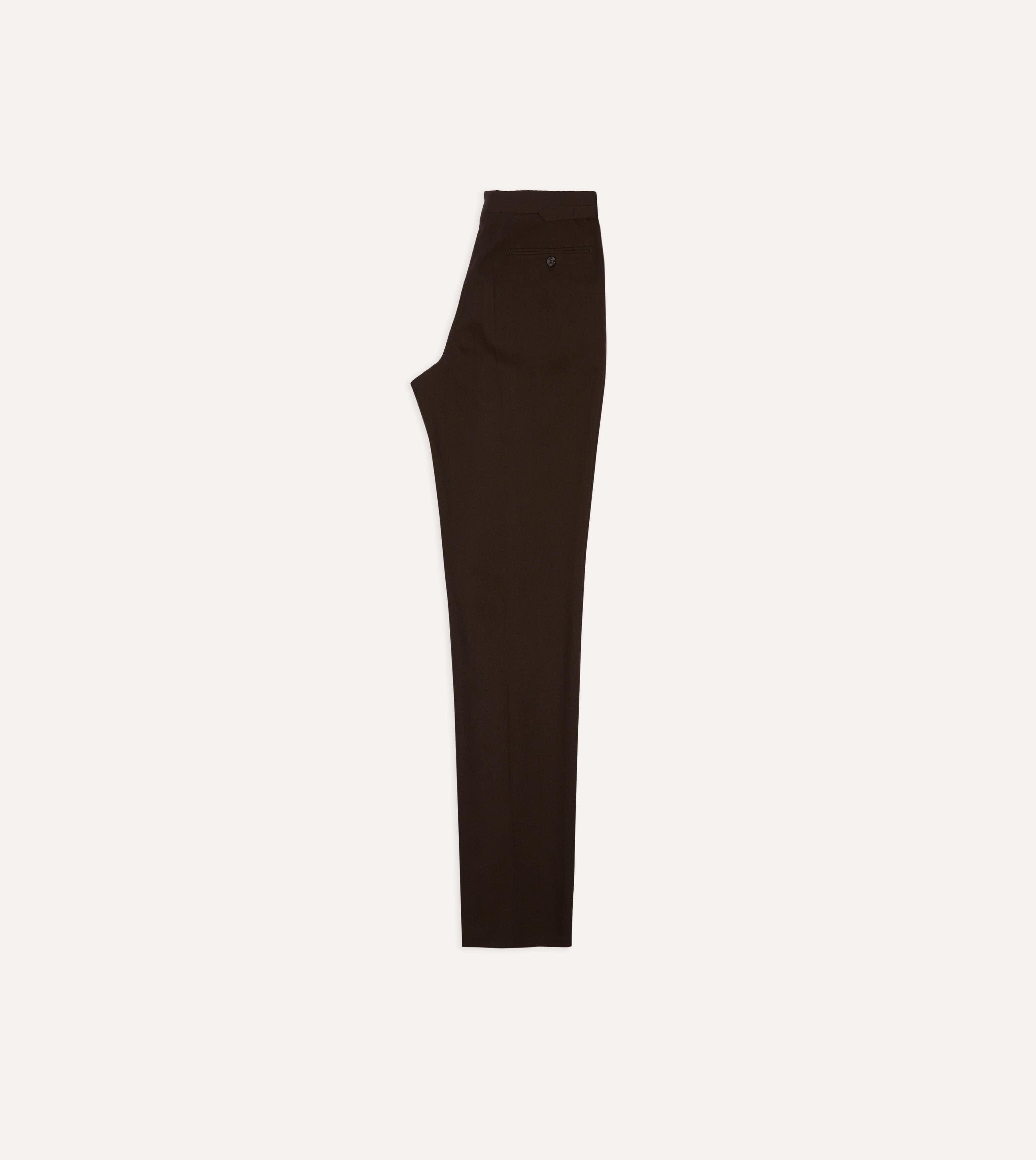 Brown Wool-Cotton Single Pleat Trouser