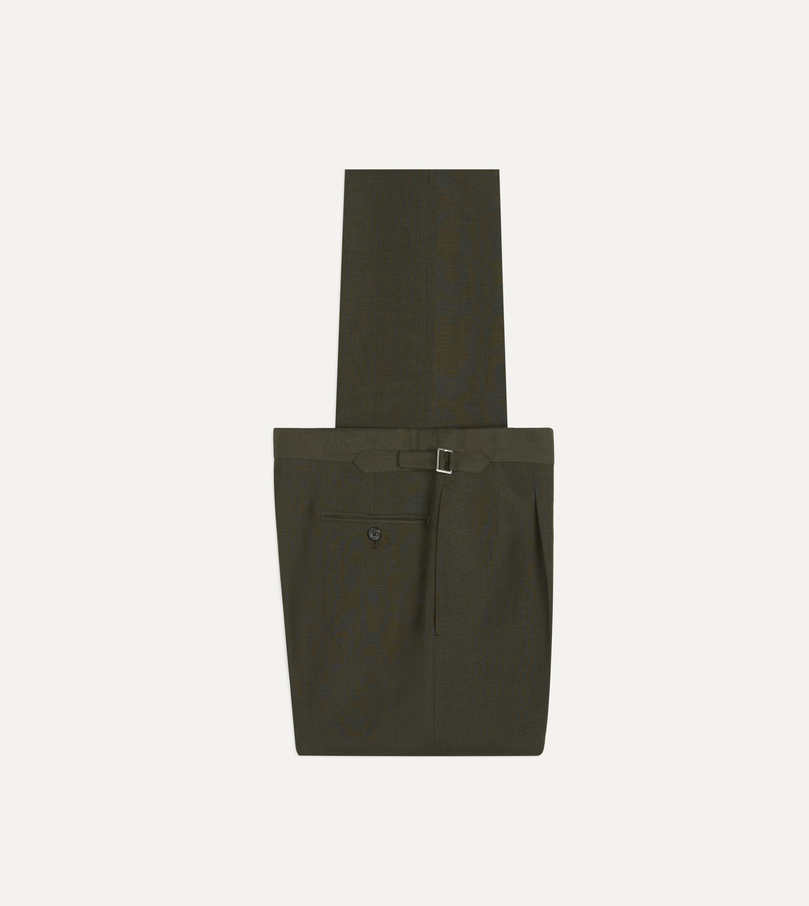 Khaki Green Linen-Wool Single Pleat Trouser